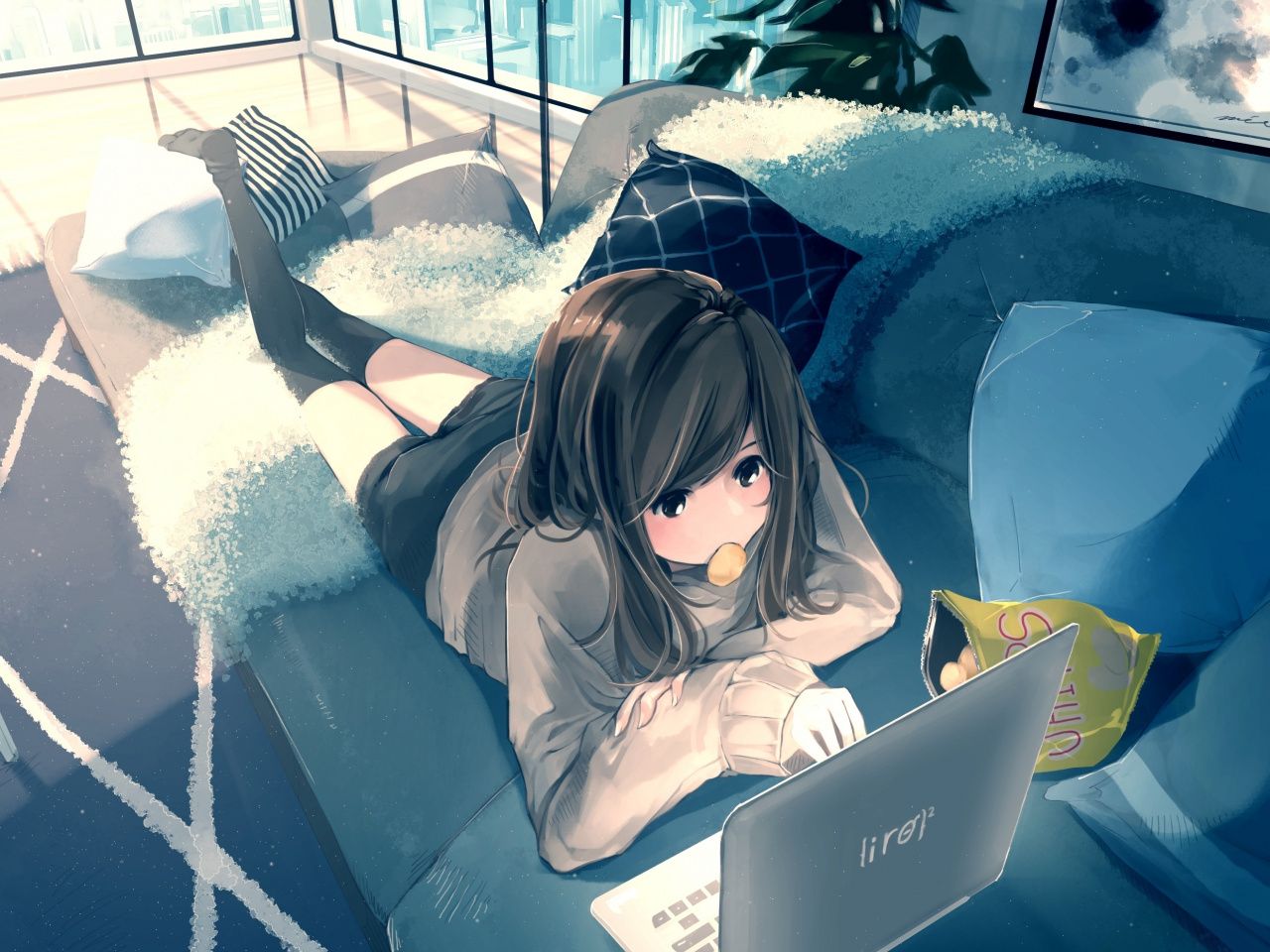 Laptop, Anime Girl, Relaxed, Original, Art, Wallpaper Wallpaper For Laptop Anime Wallpaper & Background Download
