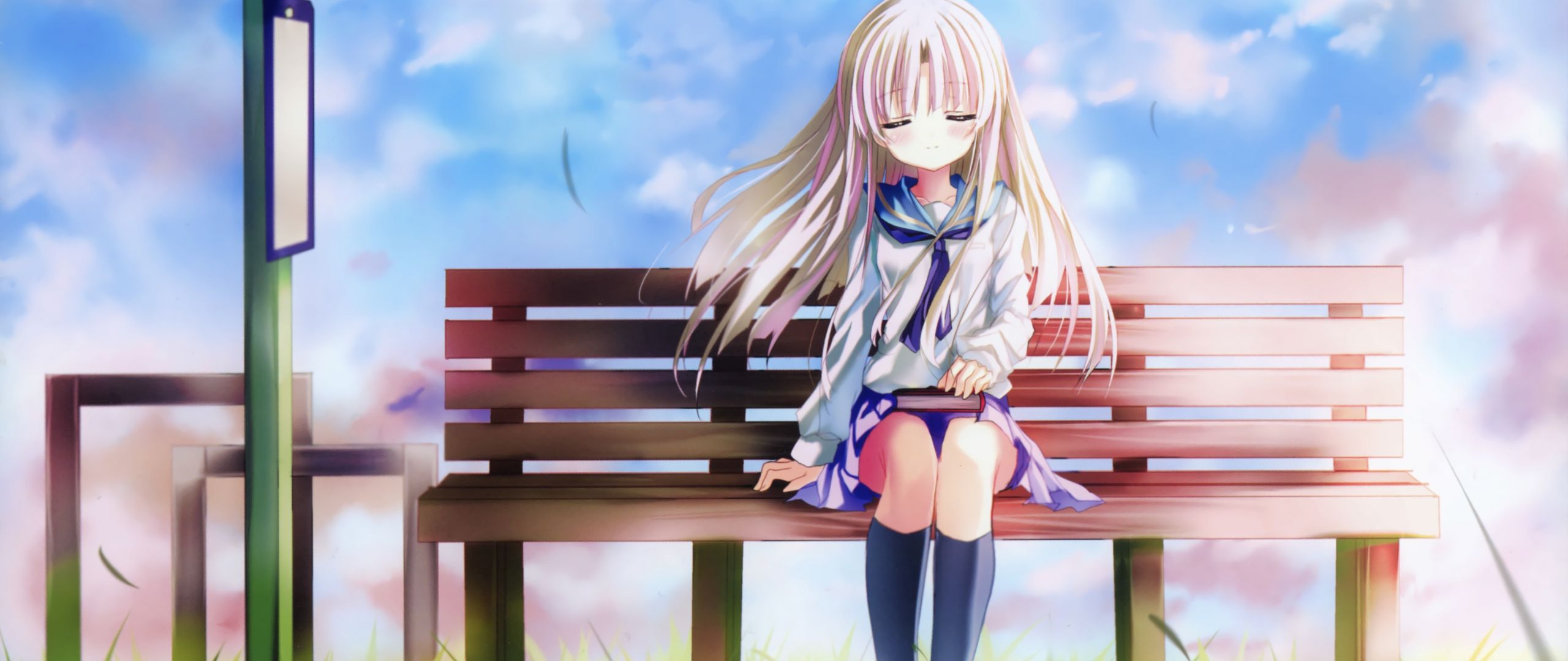 Desktop Wallpaper Cute Girl, Bench, Sit, Relaxed, Anime, HD Image, Picture, Background, Ii1kpr