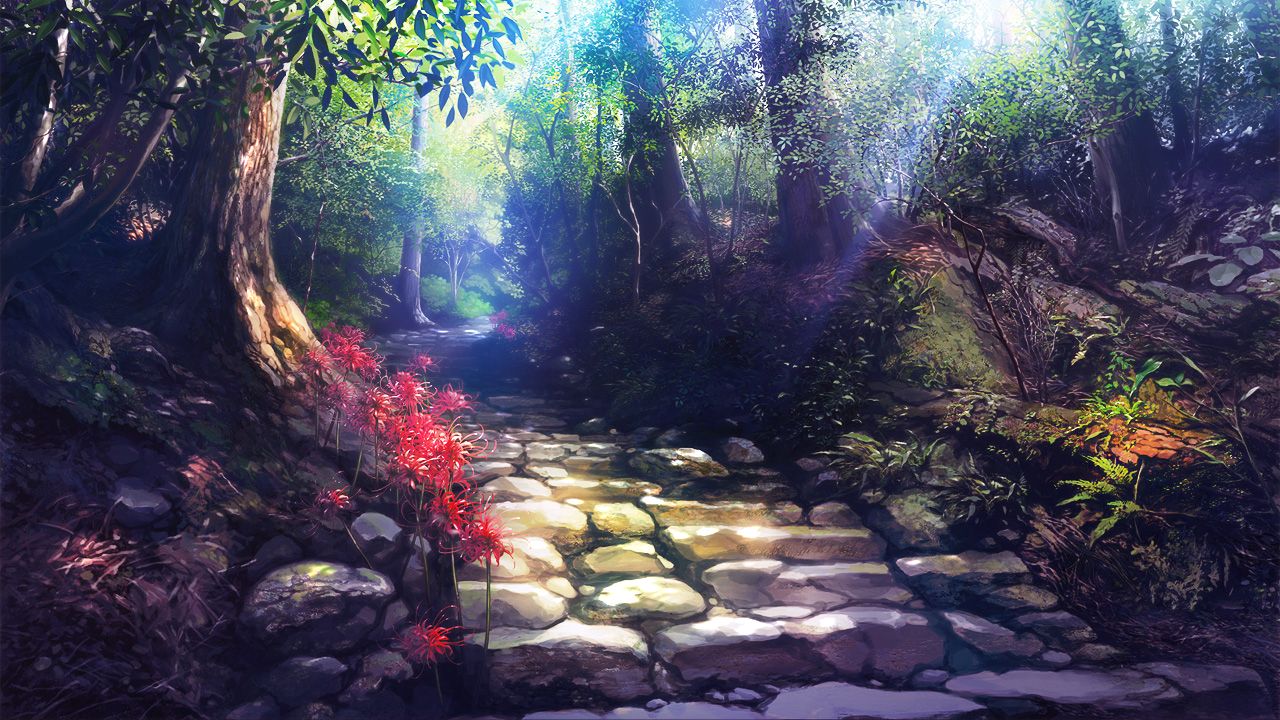 flowers forest gin no fude nobody original scenic stairs tree. konachan.com.com Anime Wallpaper