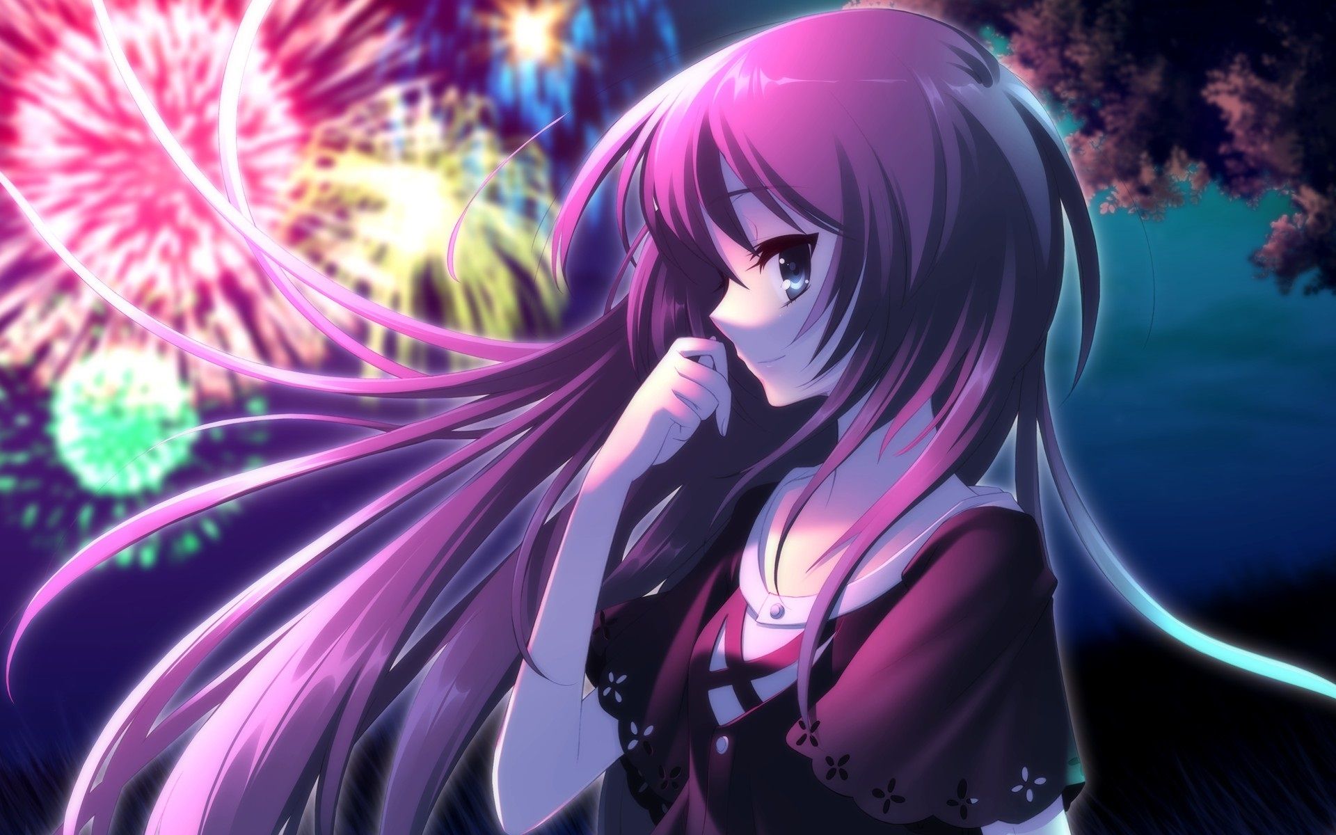Wallpaper Beautiful purple hair anime girl, fireworks 1920x1200 HD Picture, Image