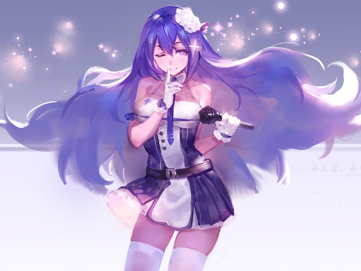 Desktop Wallpaper Purple Hair, Anime Girl, Art, Wink, HD Image, Picture, Background, Xxckvn