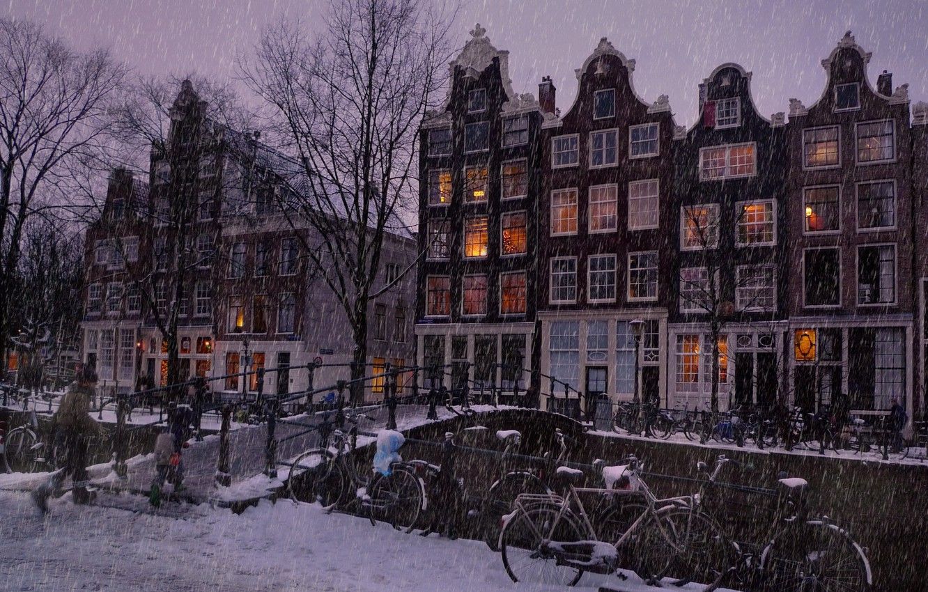 Wallpaper snow, Amsterdam, Let it snow in the Amsterdam image for desktop, section город