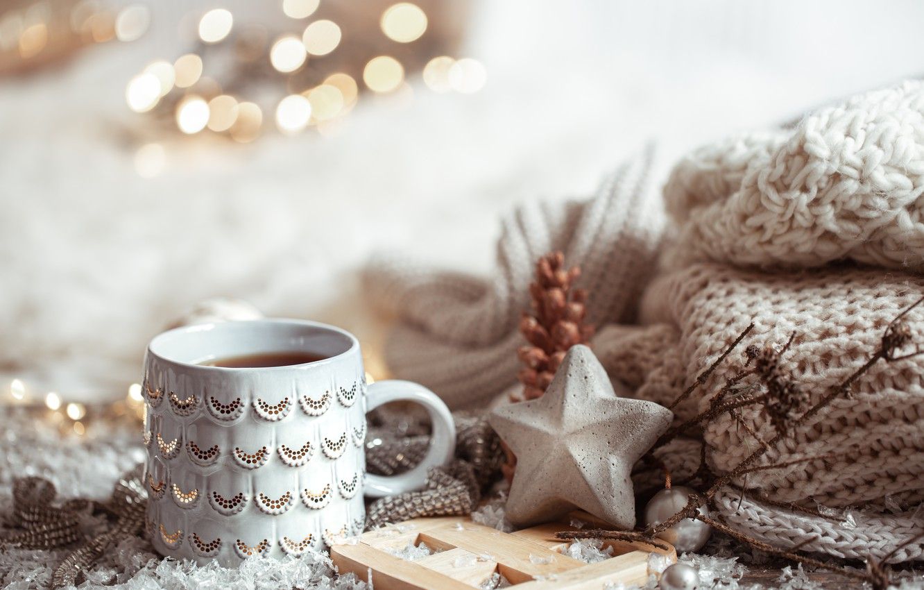 Wallpaper winter, decoration, Christmas, New year, new year, Christmas, vintage, winter, sweater, bokeh, coffee cup, decoration, cozy, a Cup of coffee image for desktop, section новый год
