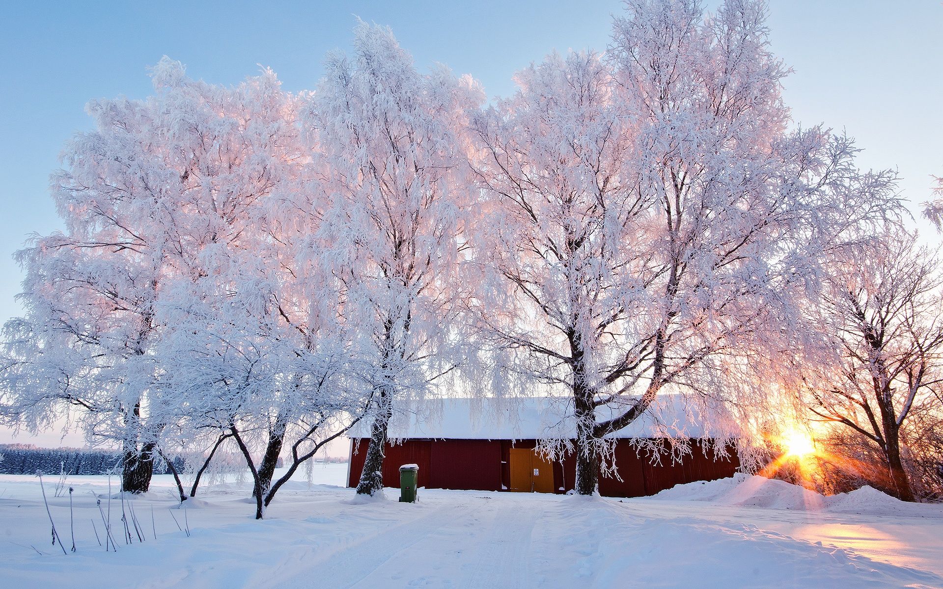 Wallpaper Beautiful winter landscape, snowy, trees, house, sunlight 1920x1200 HD Picture, Image