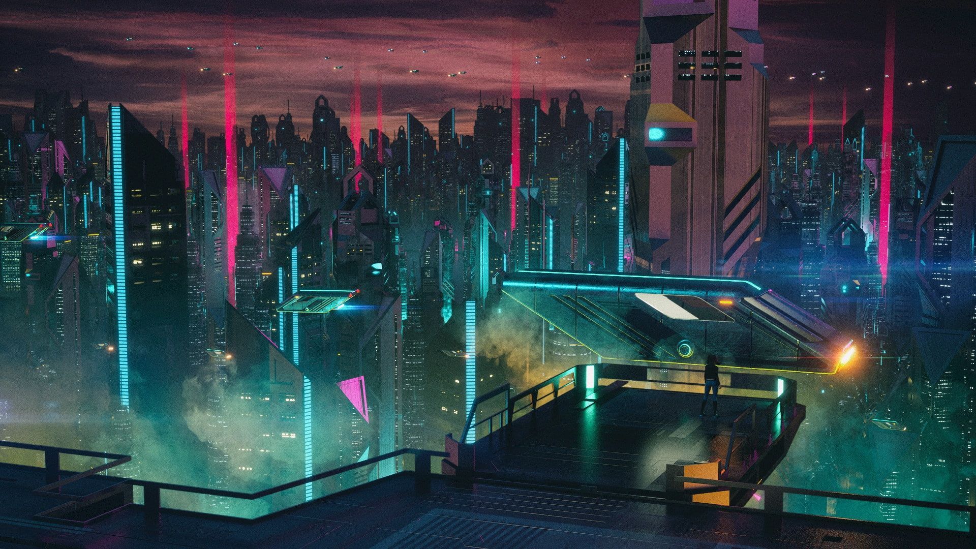Music The city #Skyscrapers #Fiction #Cyber #Cyberpunk #Synth #Retrowave #Synthwave New Retro Wave #Futuresyn. Futuristic city, City illustration, Cyberpunk city