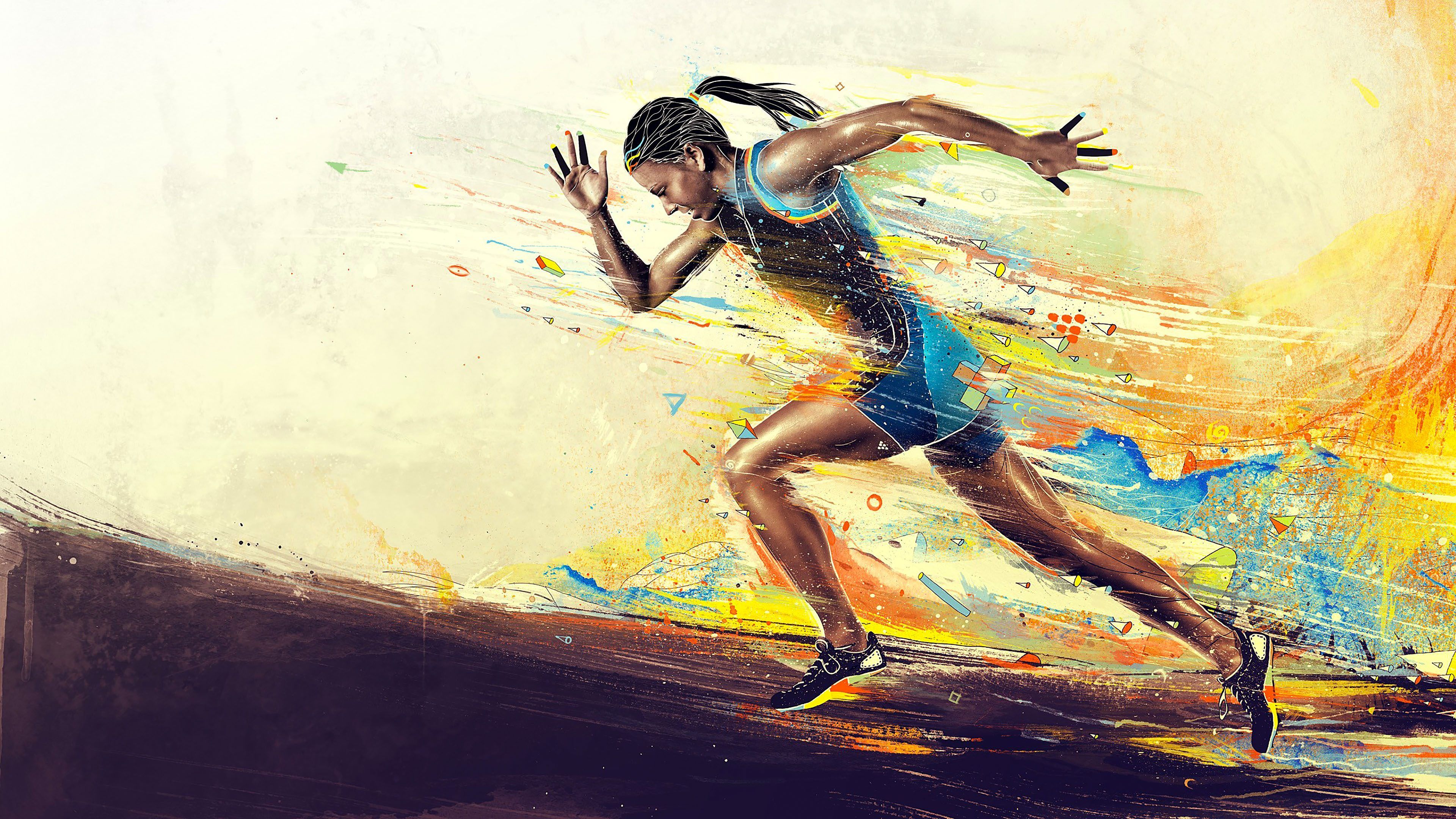 Athletic Run Girl Art Artistic 4K Wallpaper