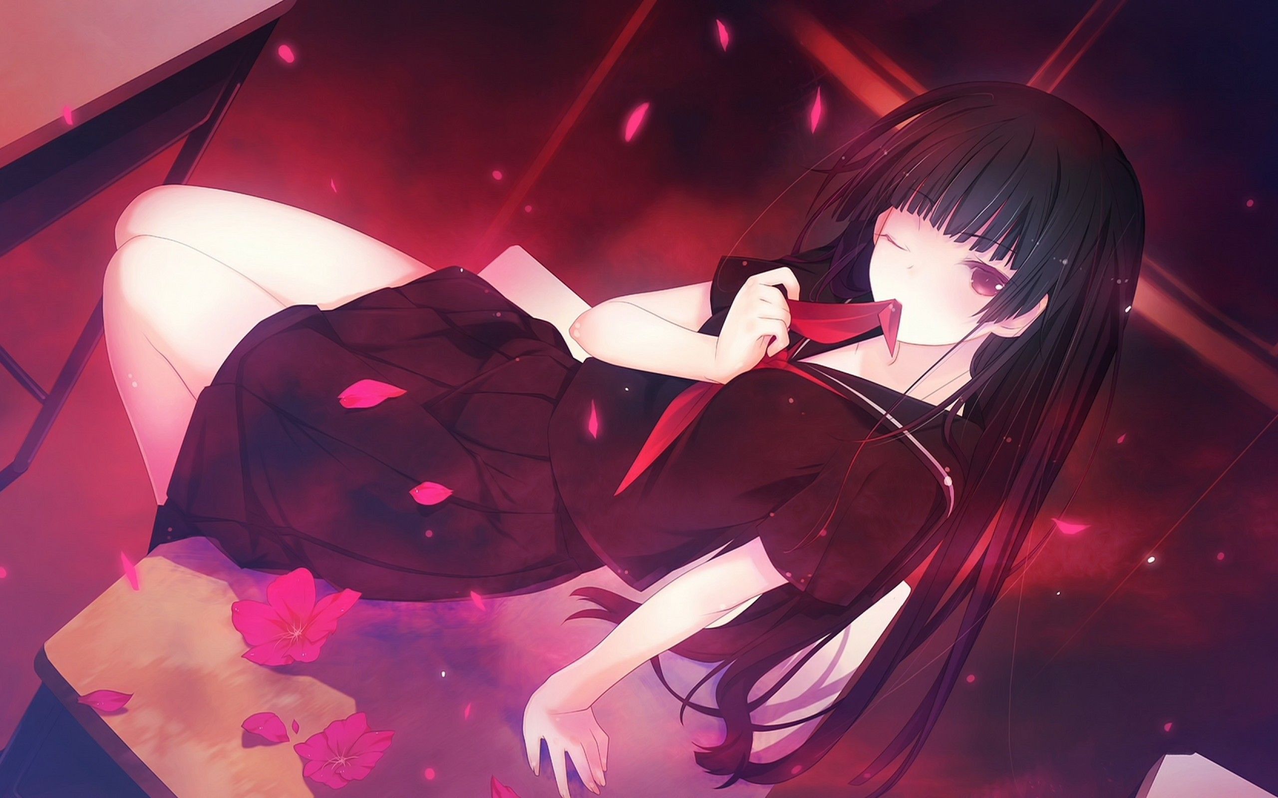 Download 2560x1600 Tasogare Otome X Amnesia, Kanoe Yuuko, Black Hair, Wink, School Uniform Wallpaper for MacBook Pro 13 inch