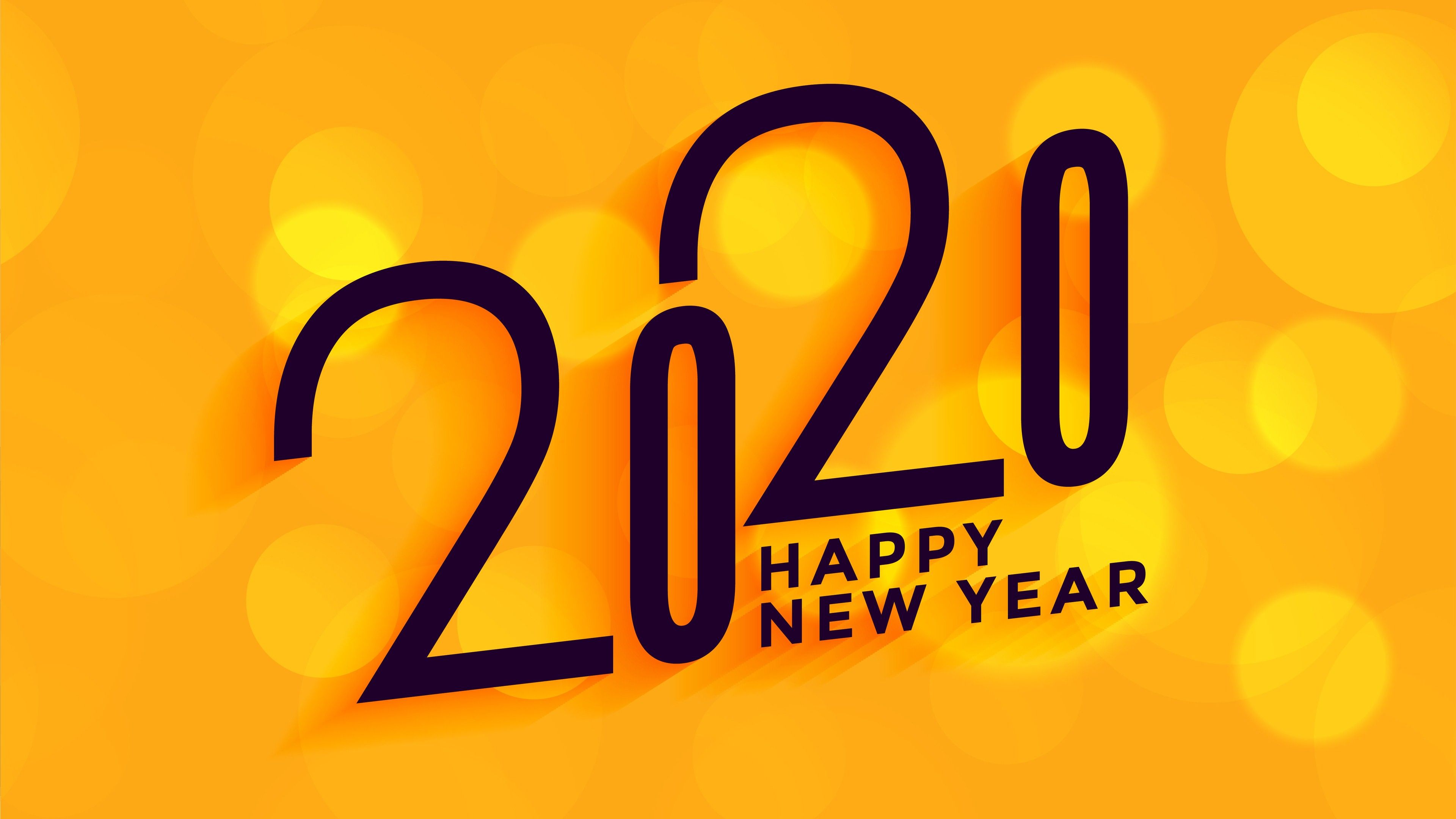 Happy New Year Yellow 4K Wallpaper