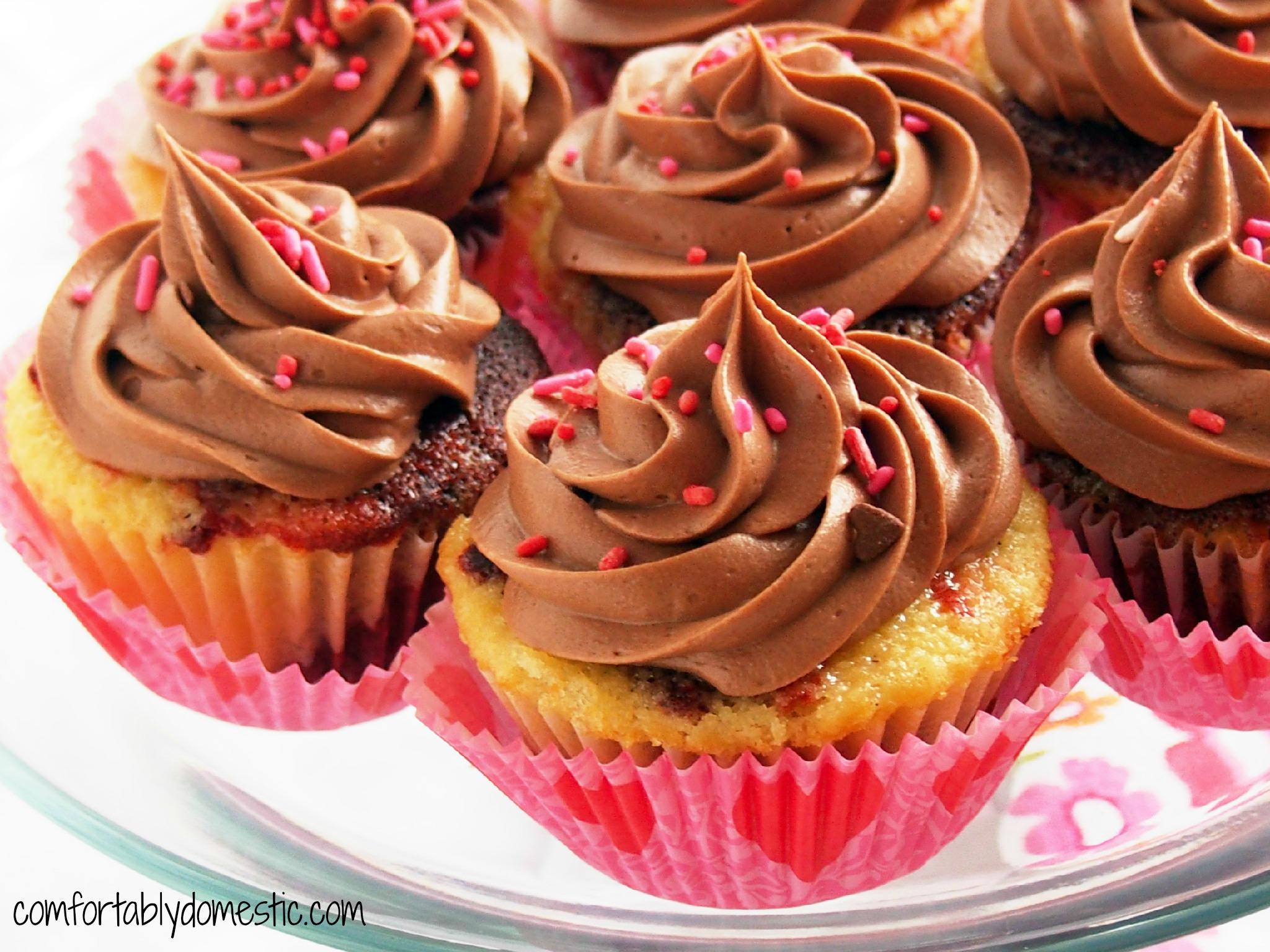 Red Velvet Vanilla Marble Cupcakes with Milk Chocolate Buttercream