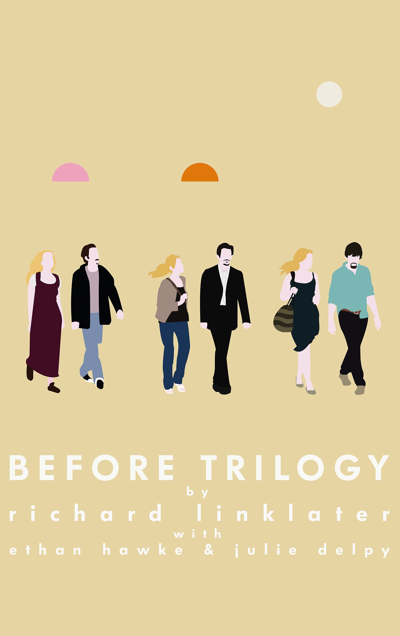 Another version of poster to celebrate the trilogy of Richard Linklater. Before trilogy, Sunset movies, Before sunset movie