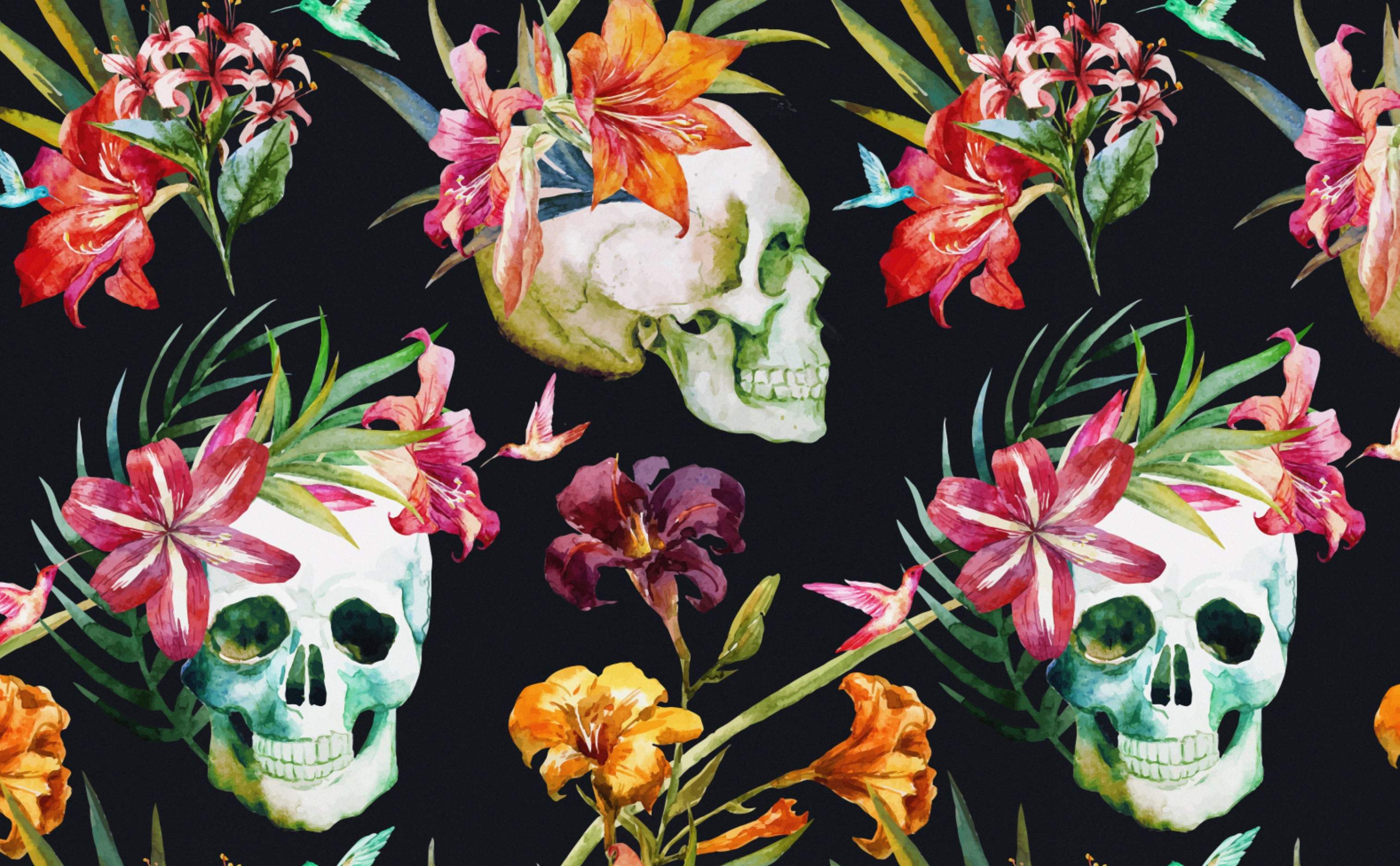 Flowers & Skulls Wallpaper for Walls
