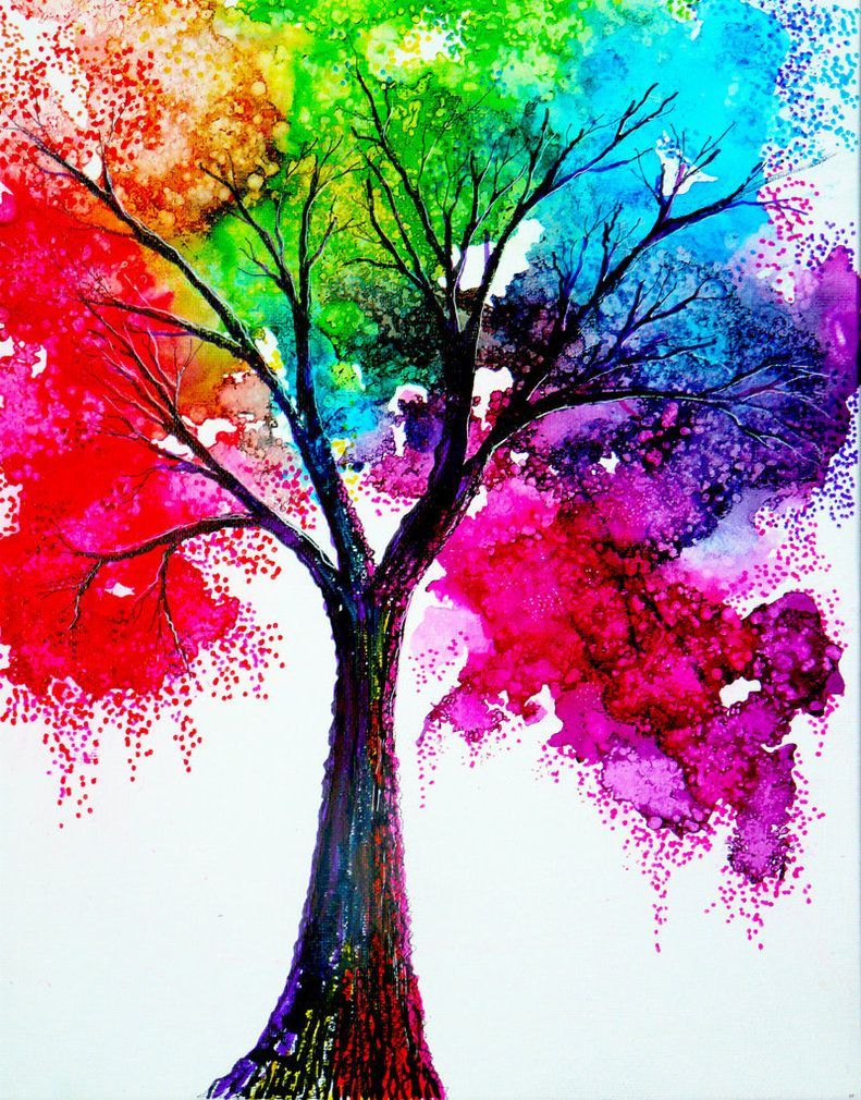 Rainbow tree painting. Tree art, Diy art projects, Easy diy art