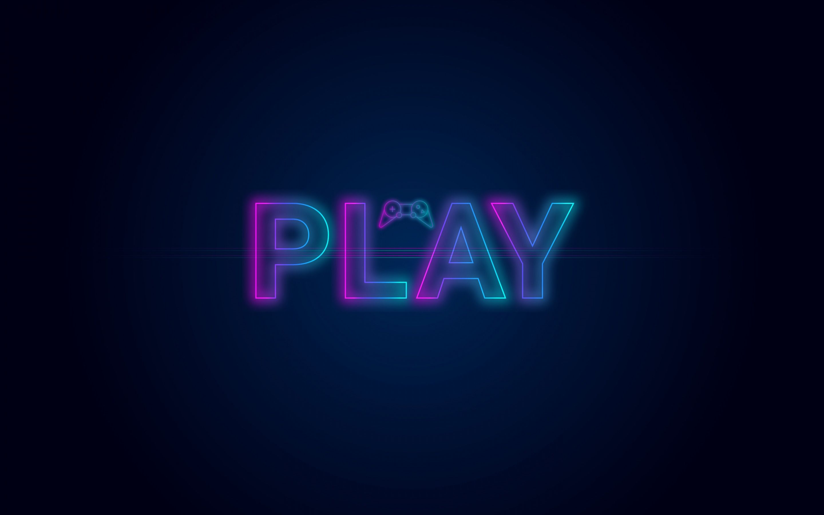 Download wallpaper Play, video game, Play concepts, PlayStation, neon light logo, blue background, PS4 concepts, game console for desktop with resolution 2880x1800. High Quality HD picture wallpaper