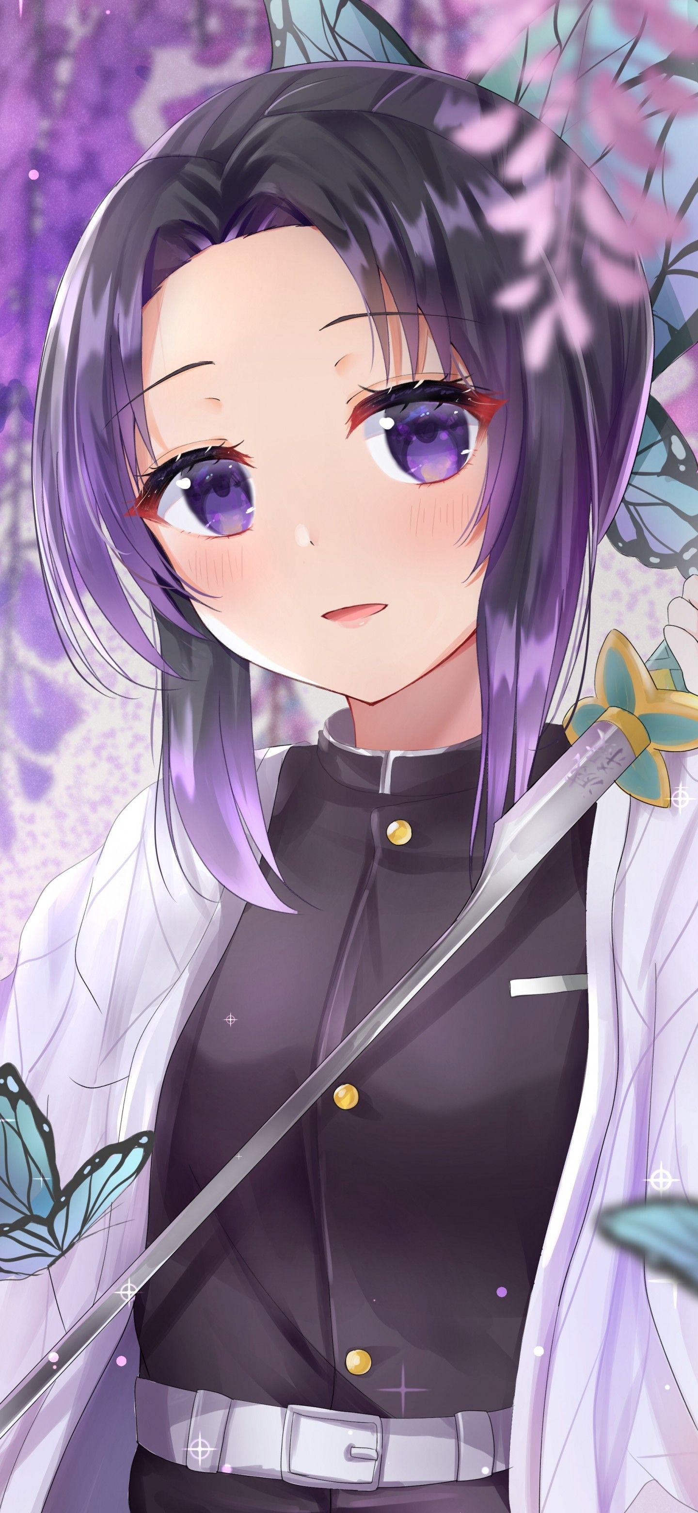Download 1440x3120 Kochou Shinobu, Katana, Demon Slayer, Kimetsu No Yaiba, Butterflies Wallpaper for Huawei Mate 20 Pro, LG G7 ThinQ, LG V40 ThinQ