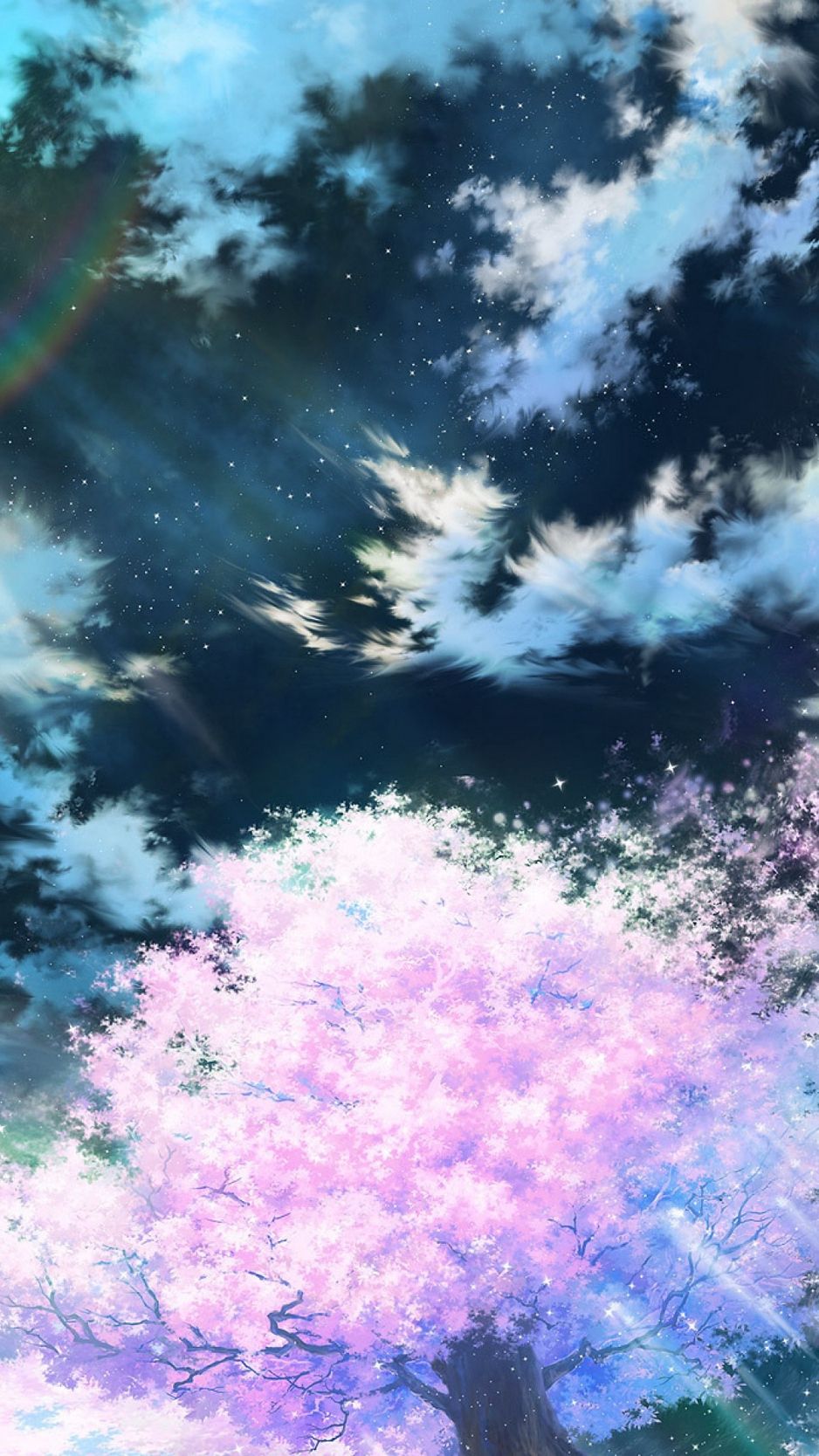 Sakura, art, sky, anime, pink wallpaper