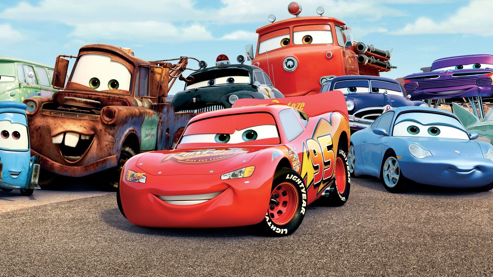 Cars Car Mater Lightning Mcqueen Sally Carrera Flo Movie Wallpaper HD HD Wallpaper