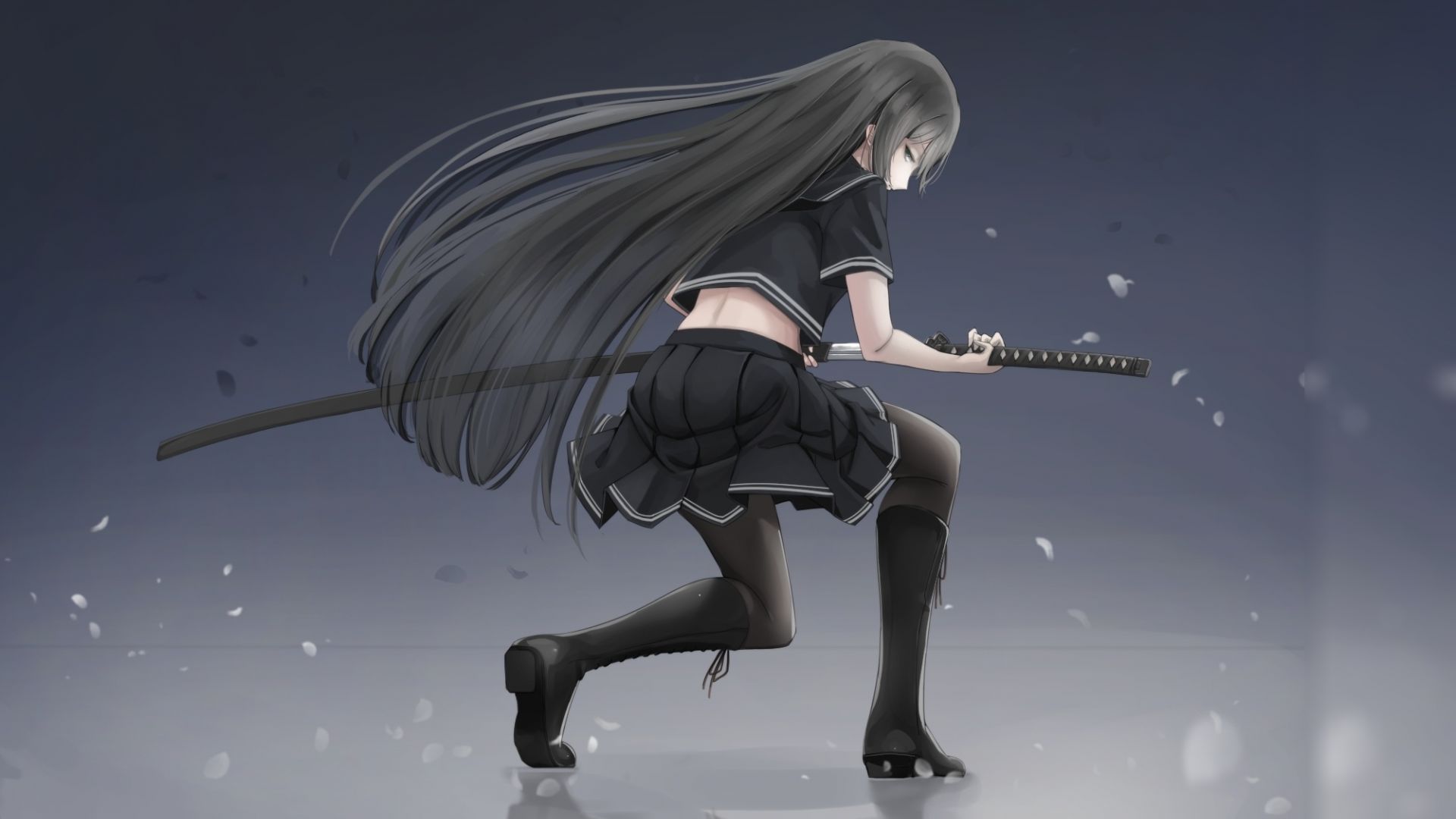 Desktop wallpaper school uniform, katana, warrior, anime girl, HD image, picture, background, 77544a