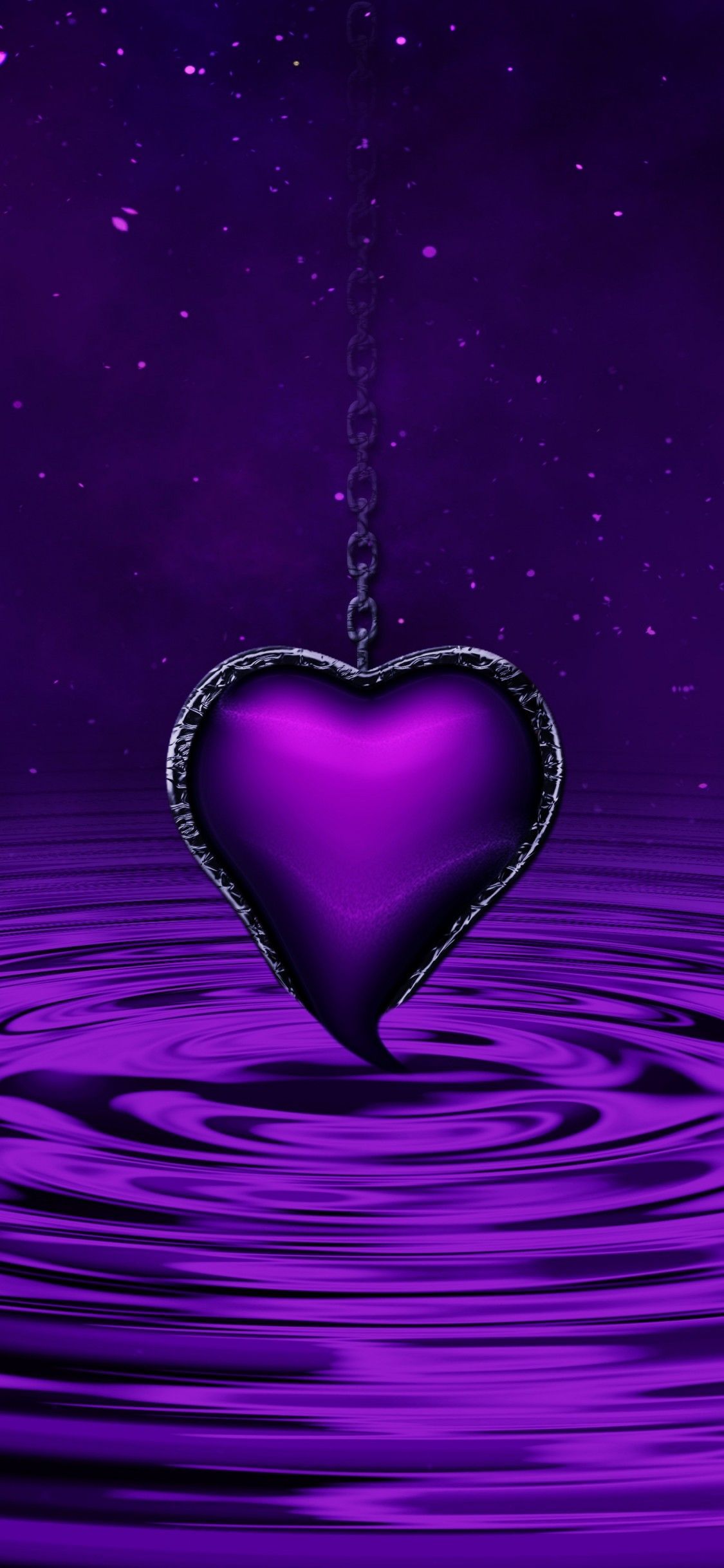 Purple Heart 4K Wallpaper, Water, Waves, Stars, Chain, Purple background, 5K, Love