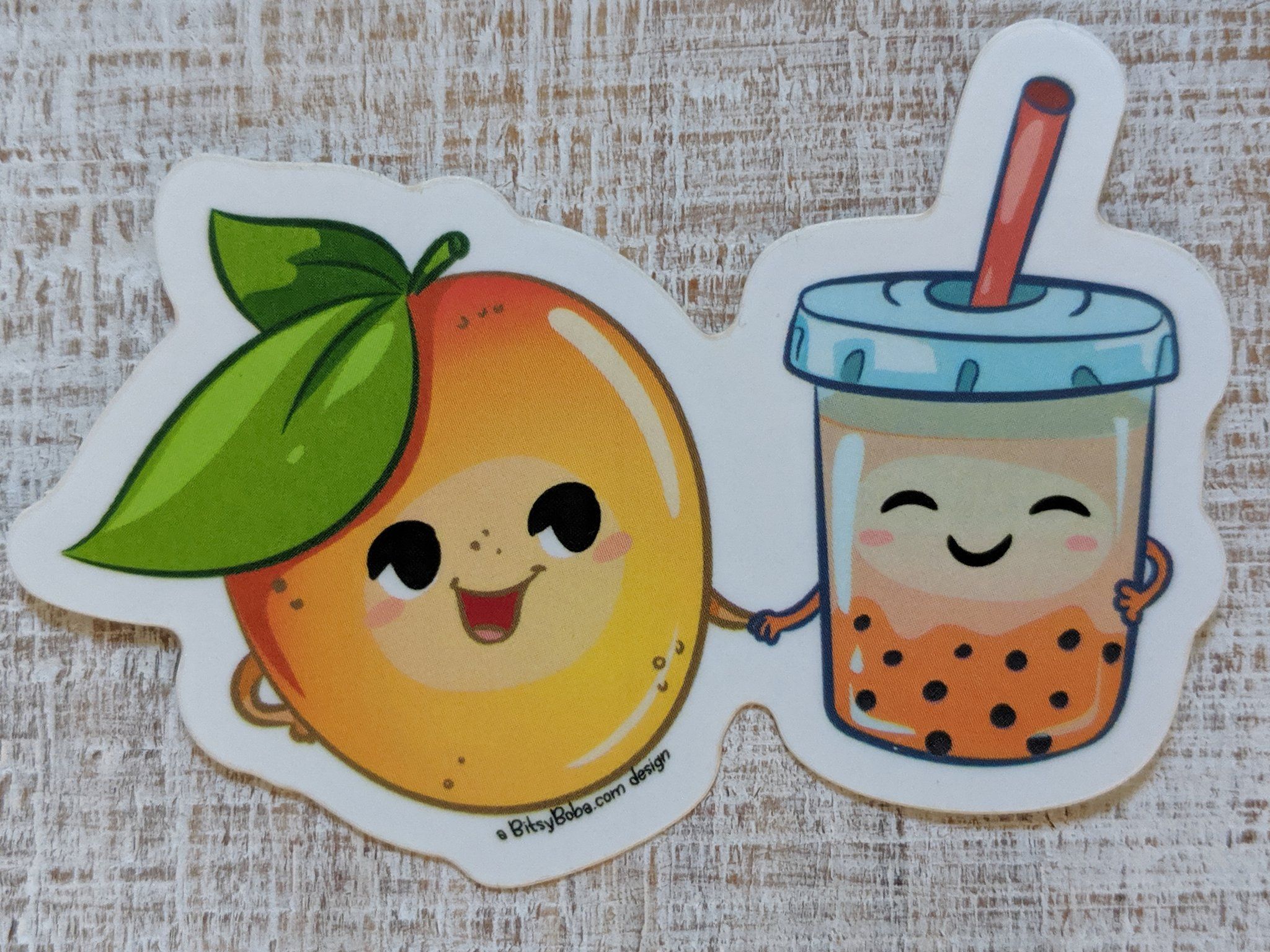 Mango Bubble Tea Boba Lover Sticker. Mango Boba Tea Sticker