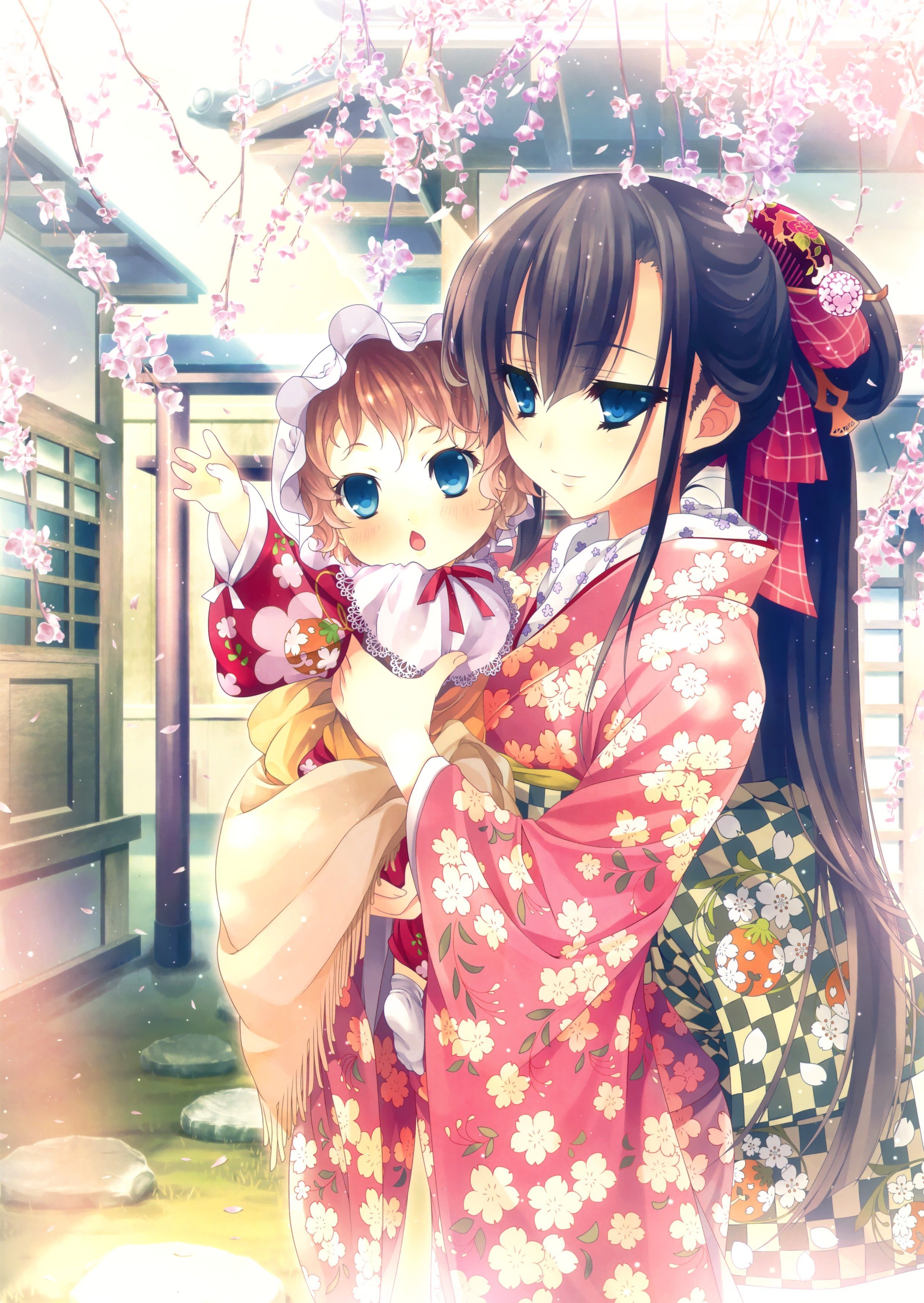 Original anime girl kimono cute beautiful dress long hair baby wallpaperx3500