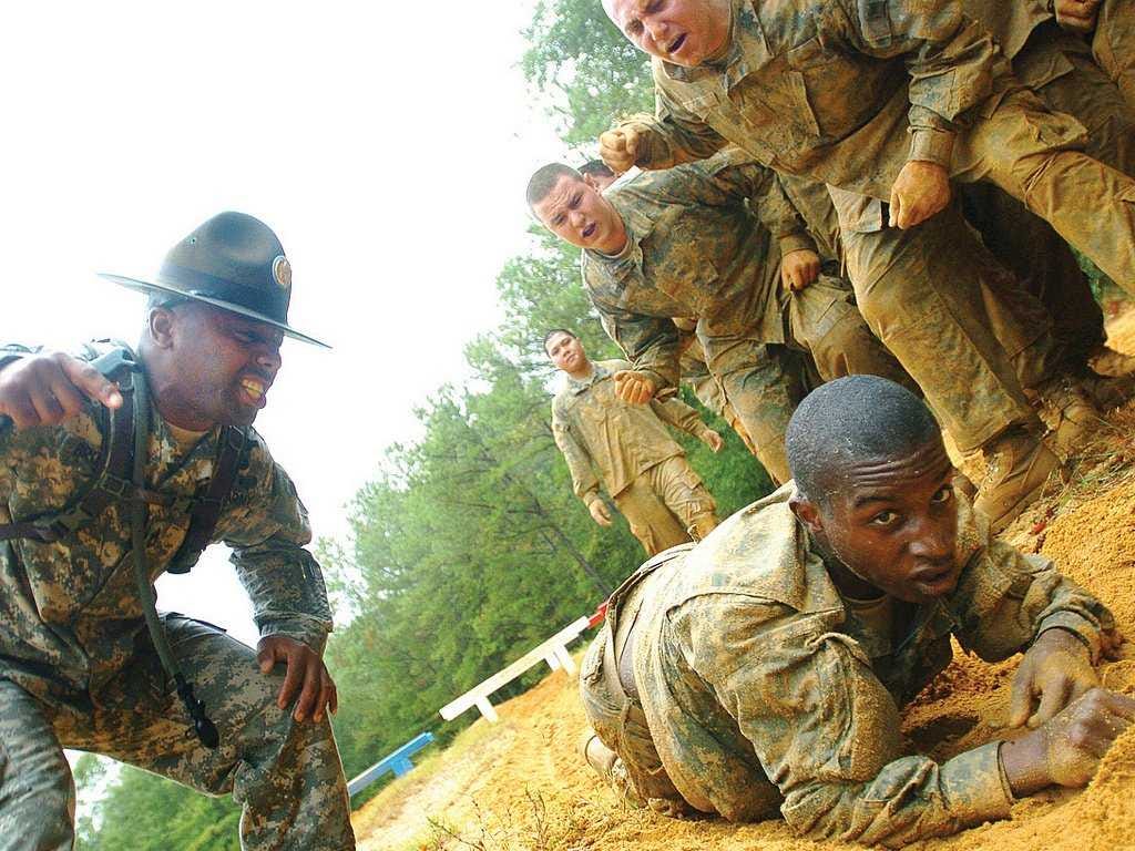 Military Personnel Share Drill Instructor Lines
