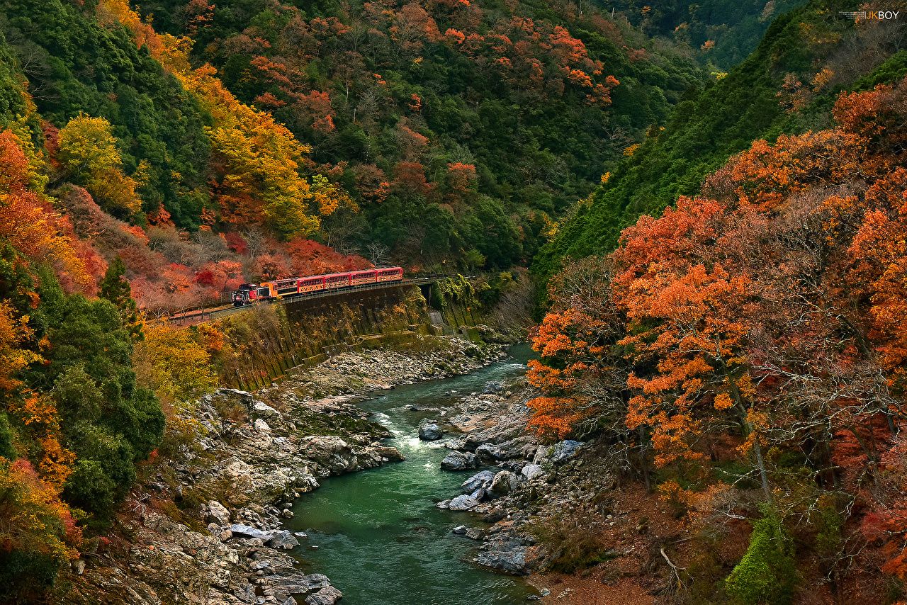 Wallpaper Nature Autumn mountain Trains Forests Rivers
