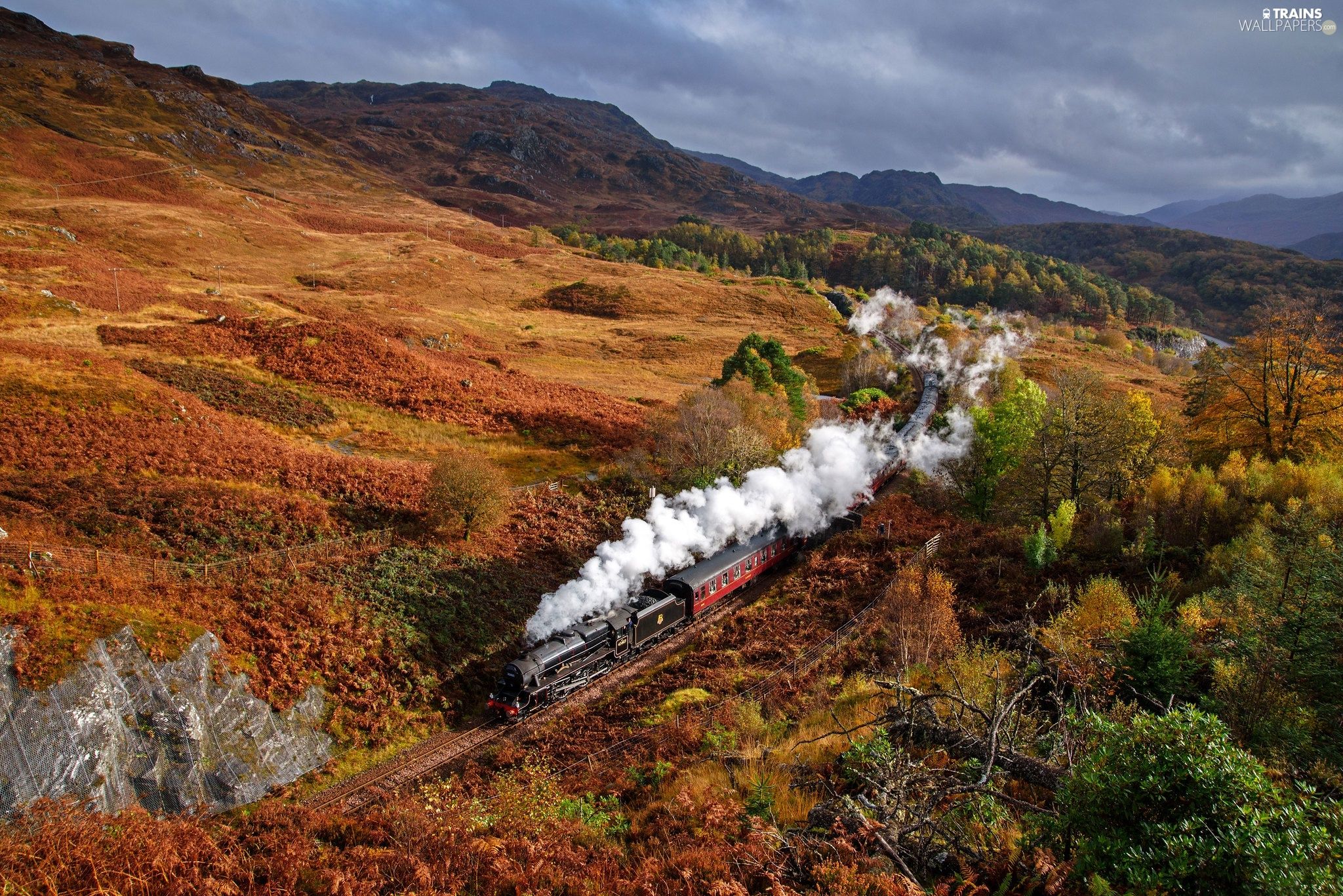 Train, Mountains, trees, viewes, autumn wallpaper: 2048x1367