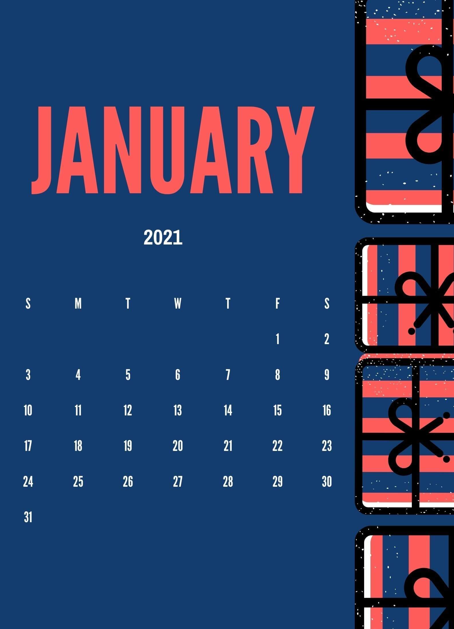 Cute January 2021 Calendar