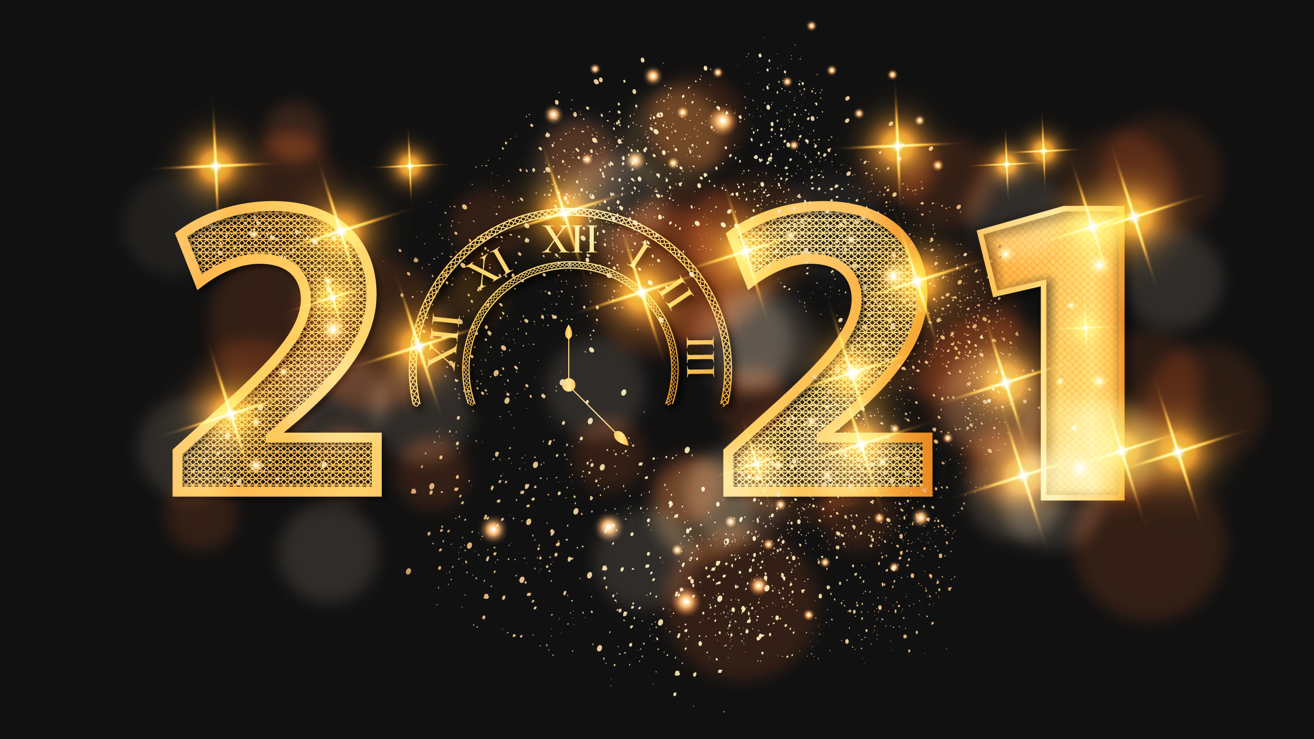 New Year 4K Wallpaper, Happy New Year, Golden Letters, Dark Background, Sparkles, Celebrations New Year