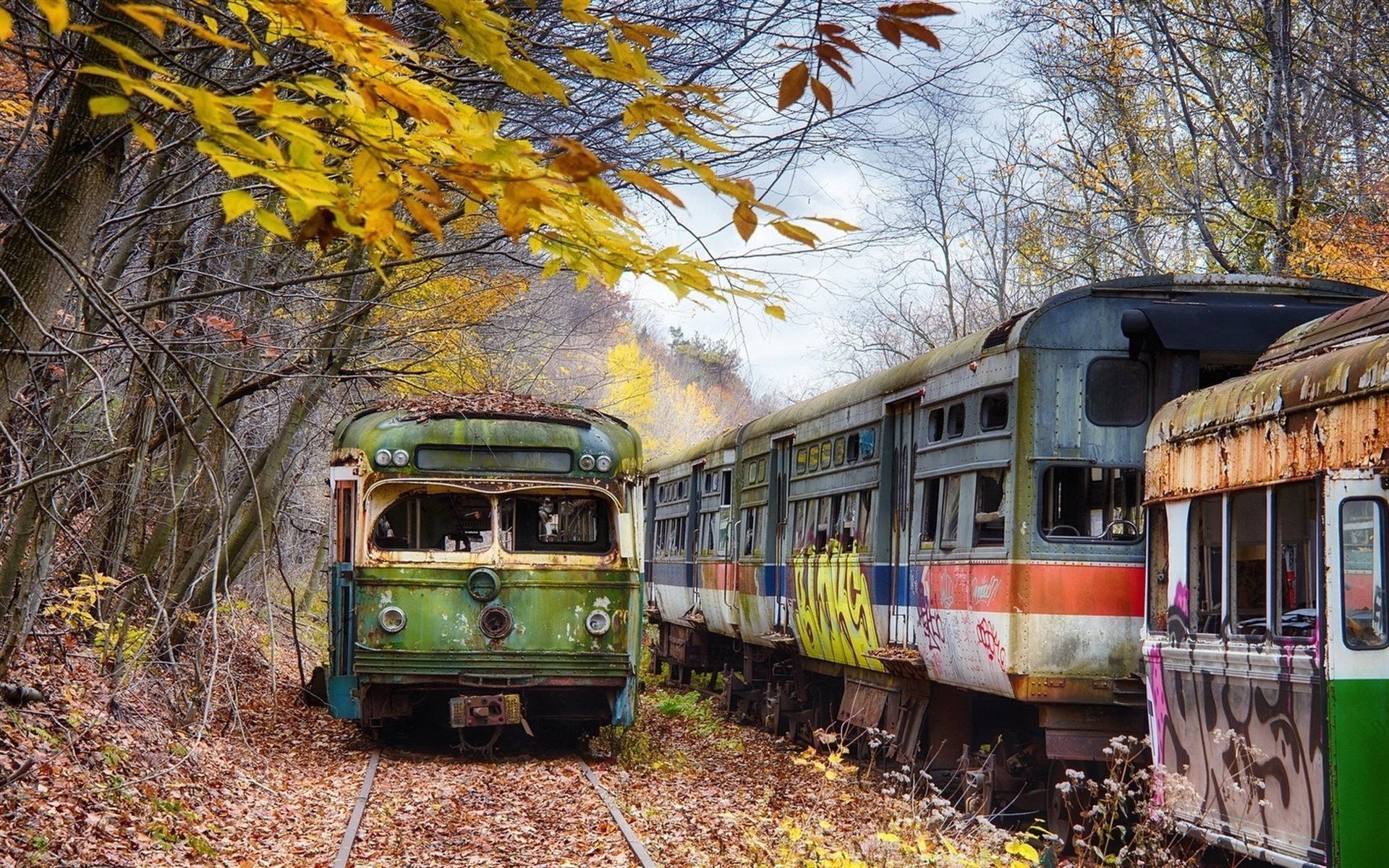 Download wallpaper abandoned trains, America, train station, autumn, Pennsylvania, USA for desktop with resolution 1920x1200. High Quality HD picture wallpaper