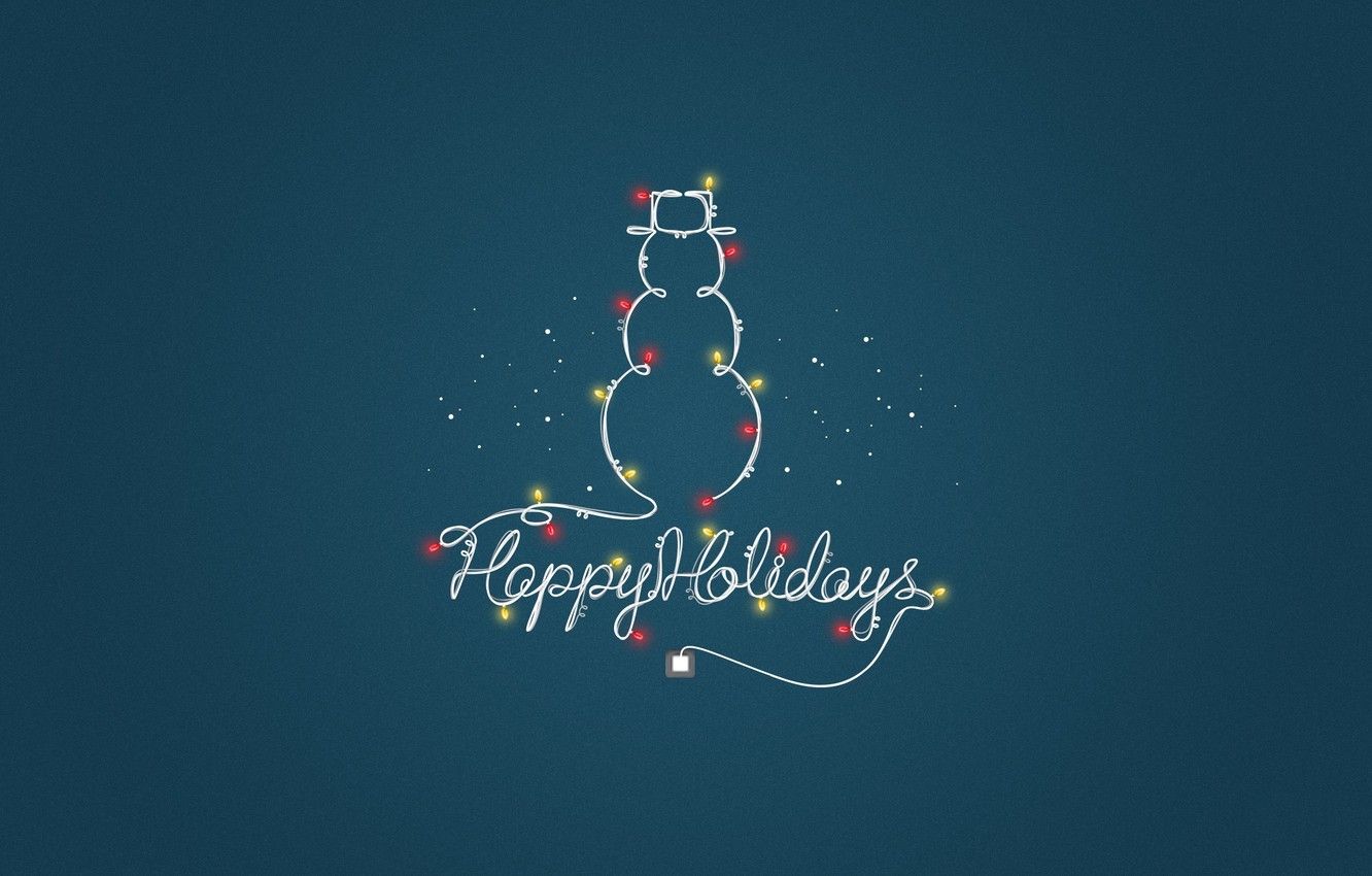 Wallpaper new year, minimalism, snowman, garland, Happy Holiday image for desktop, section новый год