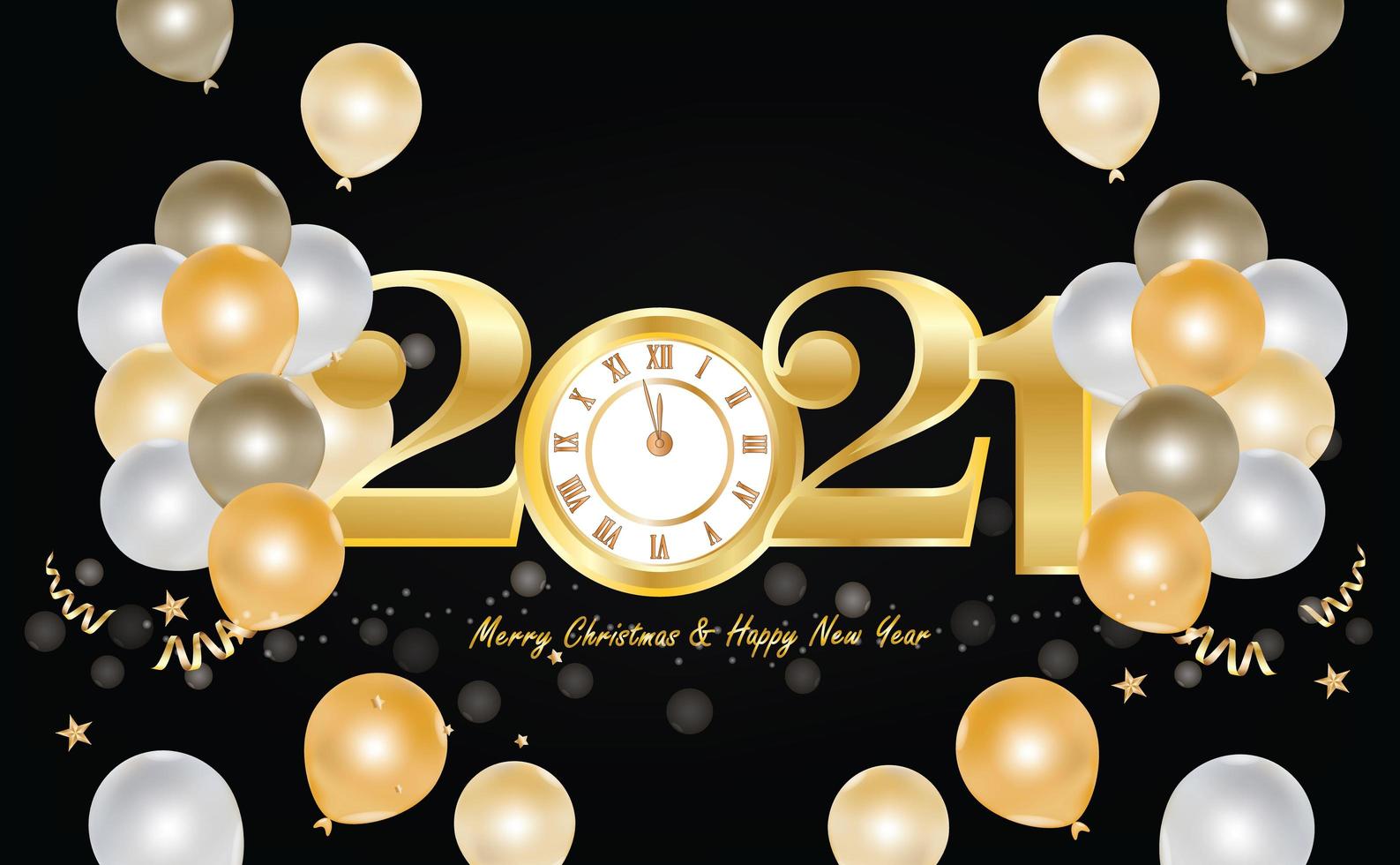 Happy New Year 2021 design with gold clock and ballons Free Vectors, Clipart Graphics & Vector Art
