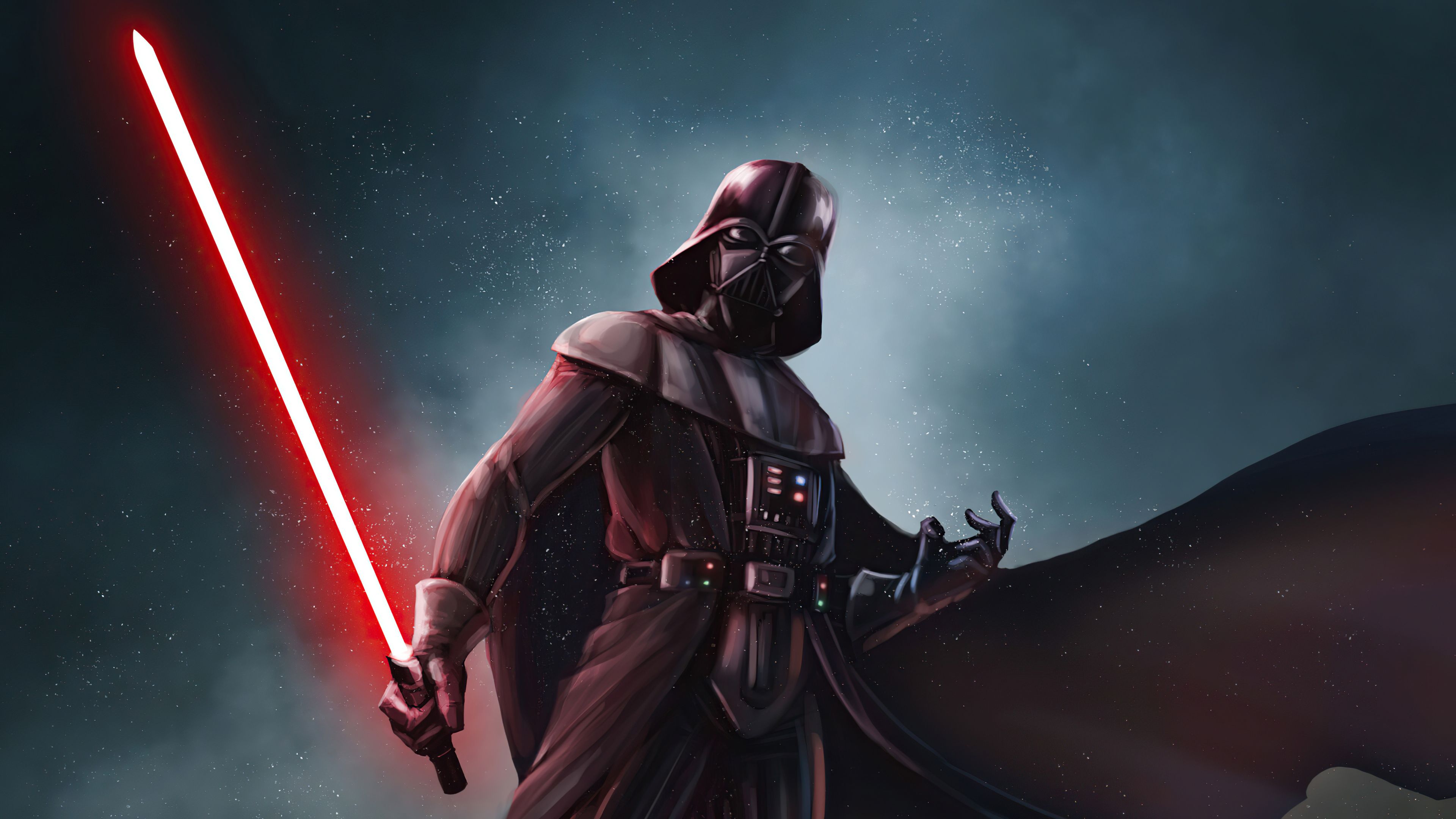 Darth Vader Lightsaber Sith In Starry Sky Background Star Wars 4K HD Darth Vader Wallpaper