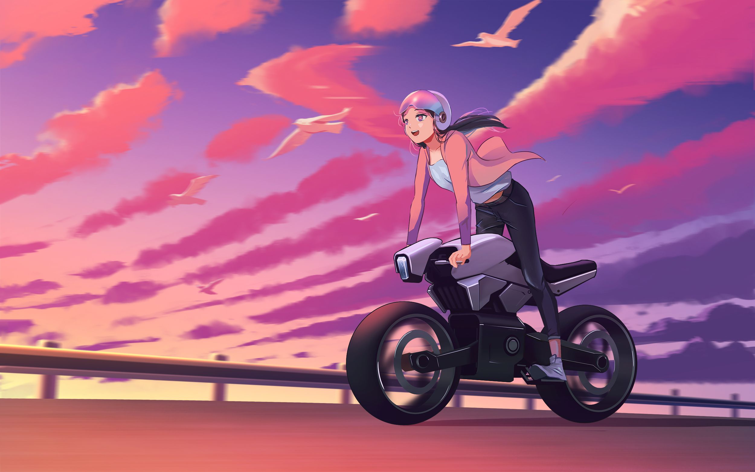 Anime Biker Girl Art, HD Anime, 4k Wallpaper, Image, Background, Photo and Picture