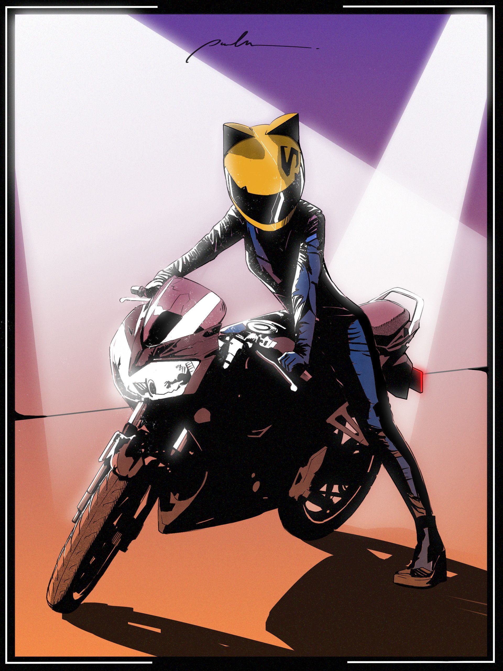 An Anime Girl With A Helmet Riding A Vintage Motorcycle On A Sci Fi Planet  Art 2 Stock Photo, Picture and Royalty Free Image. Image 192714172.