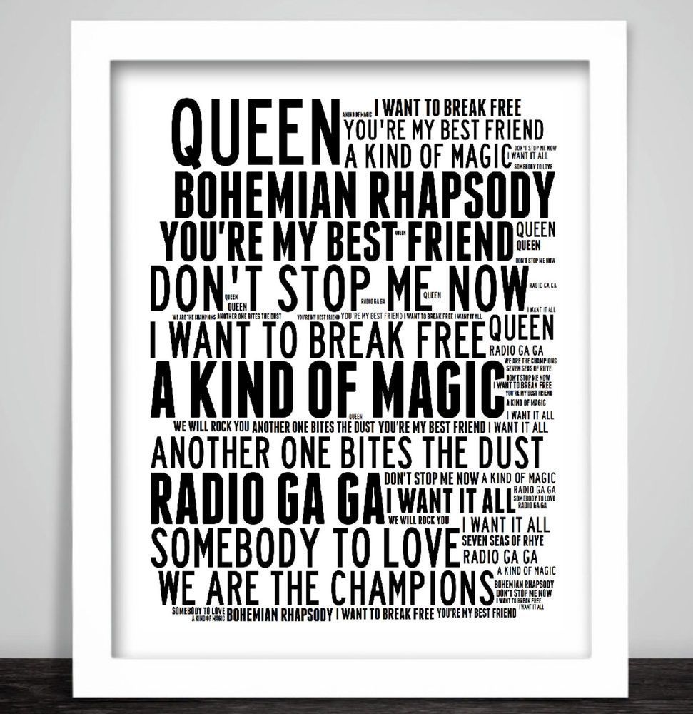 Free download Details about Queen Word Art Print Song Music Titles Lyrics [971x1000] for your Desktop, Mobile & Tablet. Explore Queen Don't Stop Me Now Wallpaper. Queen Don't Stop