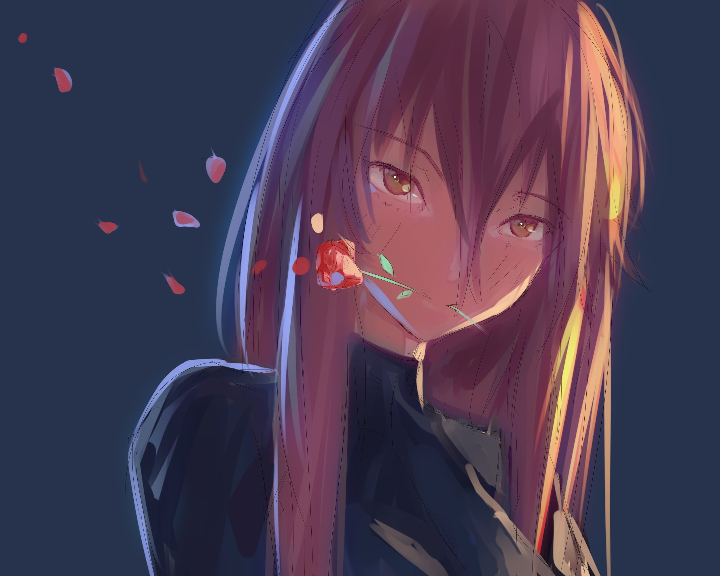 Anime Girl Rose In Mouth .hdqwalls.com