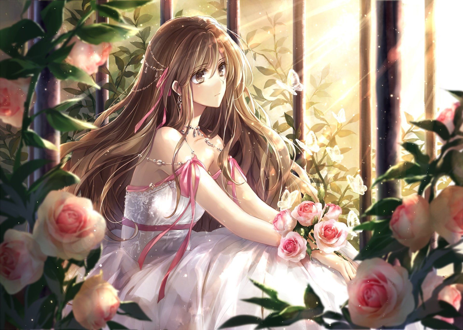 Anime Girl With Rose Wallpapers Wallpaper Cave 