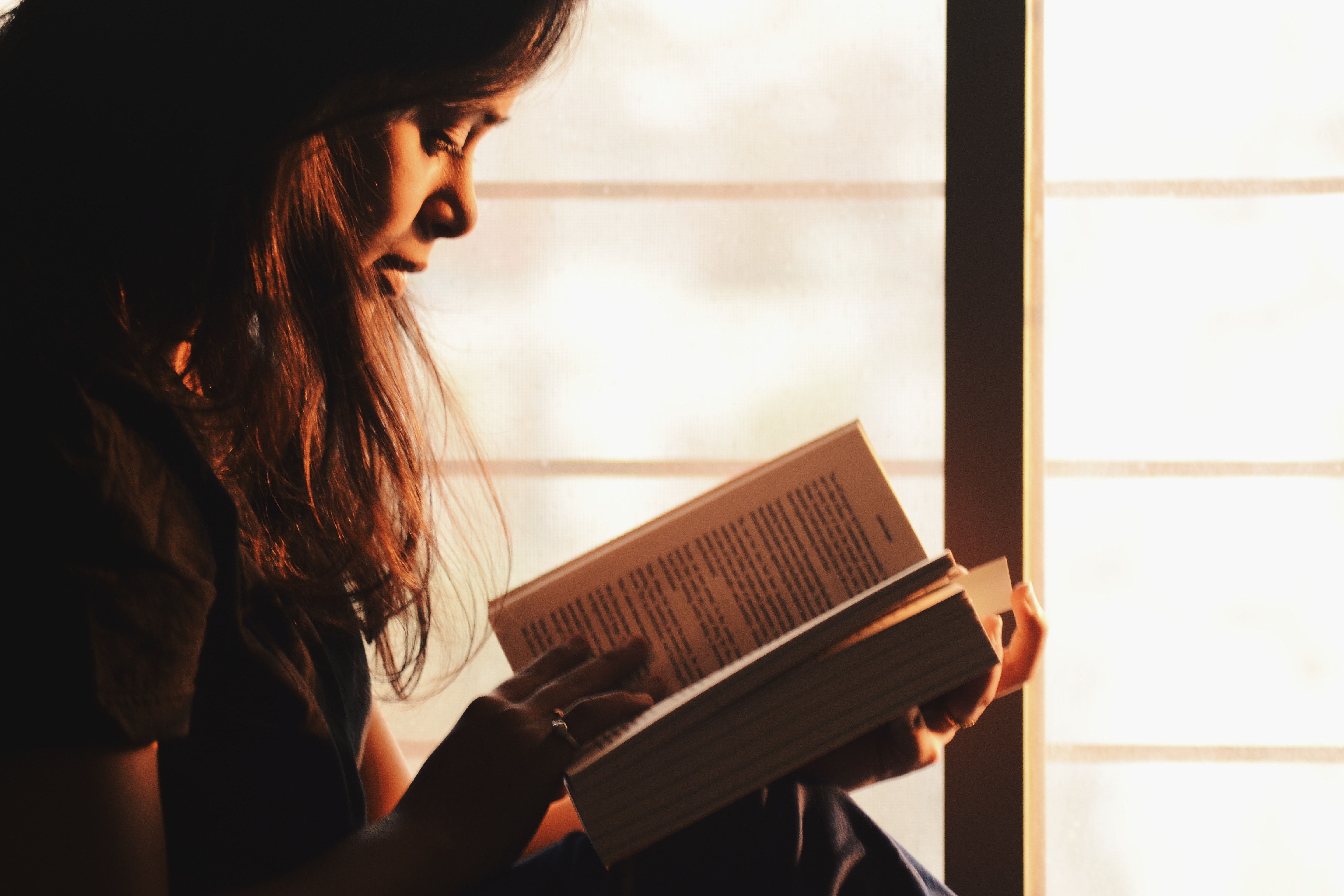 Woman Reading a Book Beside the Window · Free