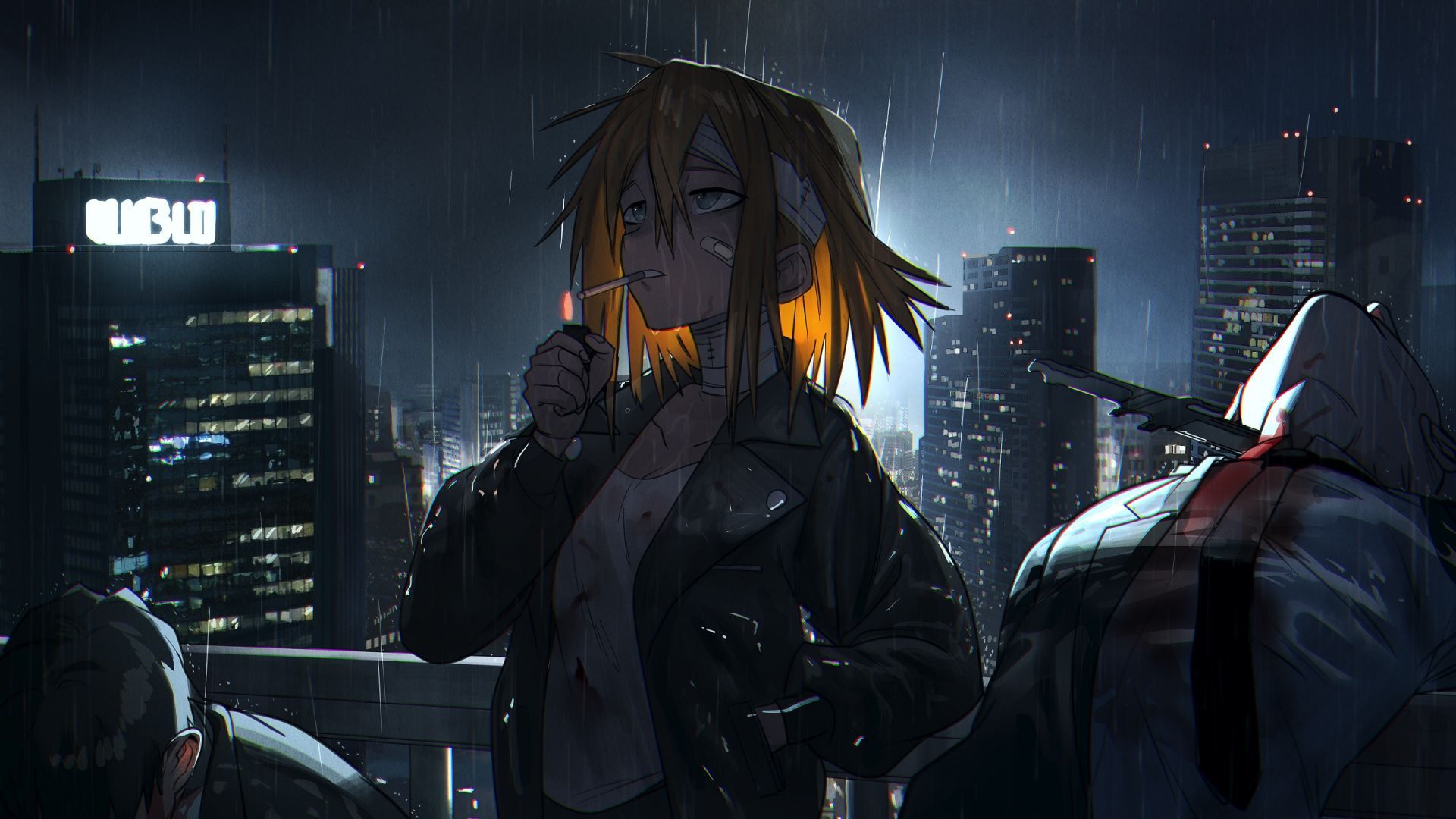 Desktop Wallpaper Short Hair, Anime Girl, Blonde, Smoking, Night, Original, HD Image, Picture, Background, Sys 6m