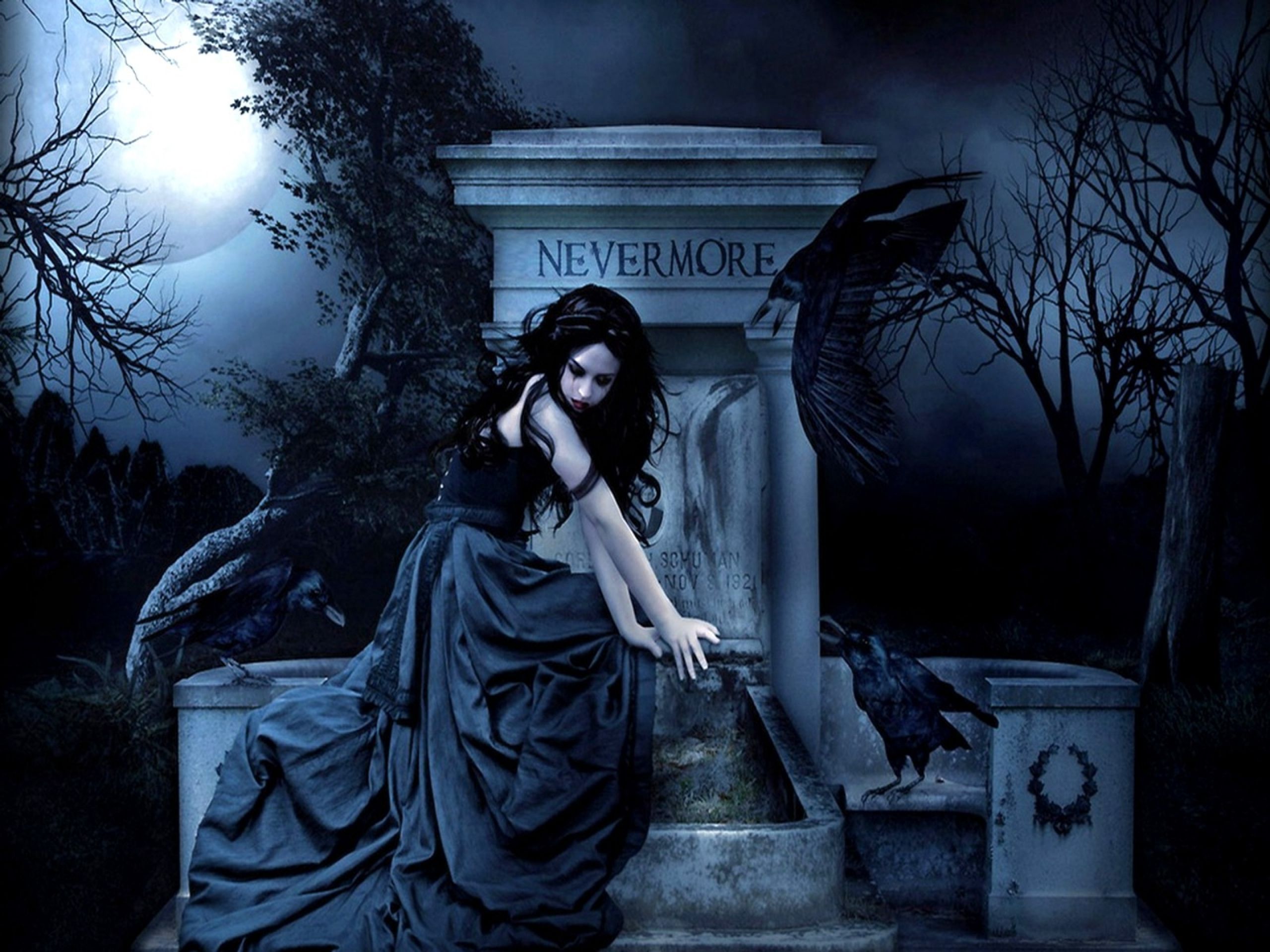 women dark moon gothic raven 1600x1200 wallpaper Art HD Wallpaper. Gothic fantasy art, Gothic wallpaper, Gothic beauty