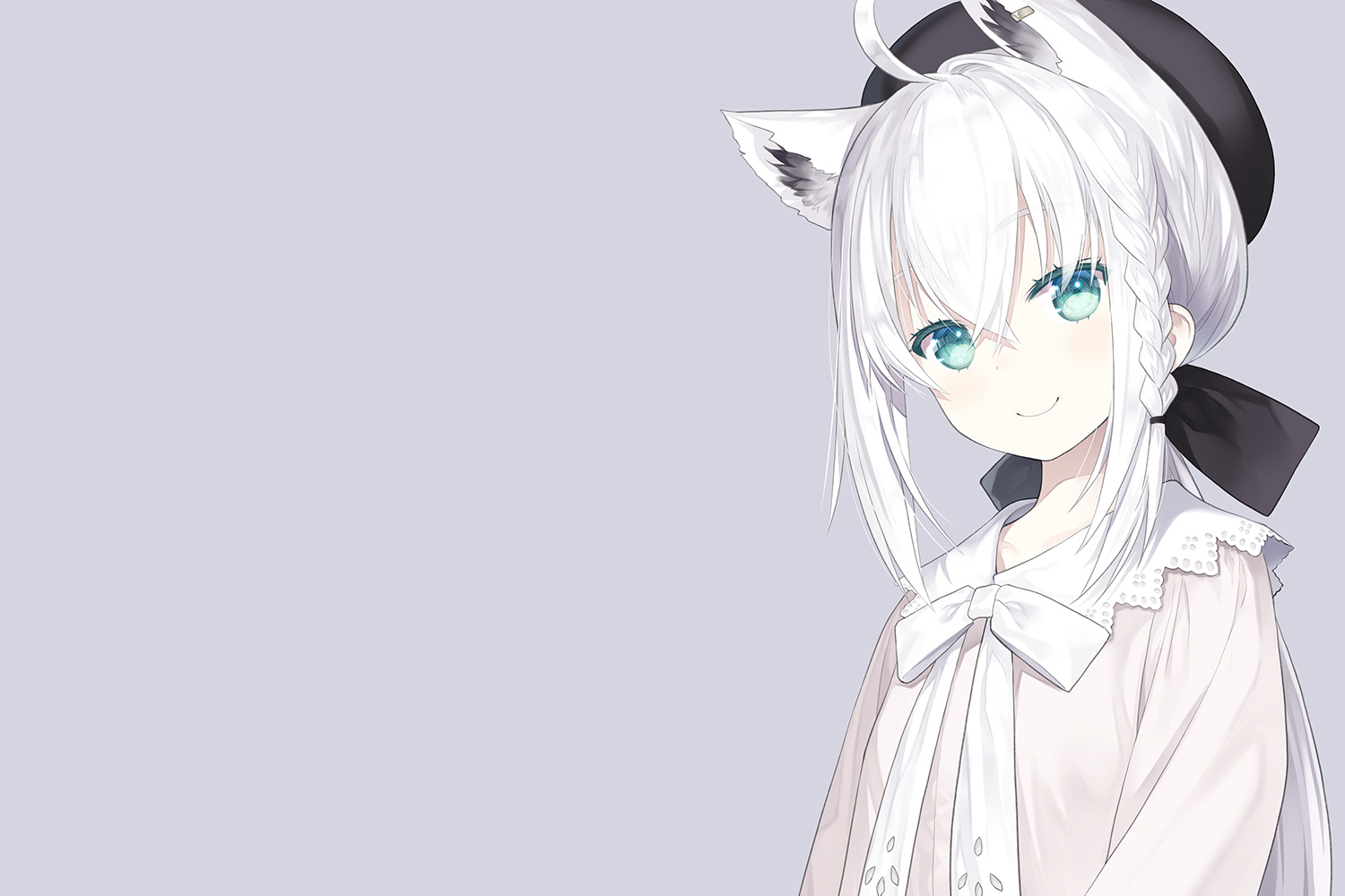 Animal Ears Bow Braids Capriccio Foxgirl Gray Green Eyes Hat Hololive Long Hair Ponytail Ribbons Shirakami Fubuki Third Party Edit White Hair. Konachan.com.com Anime Wallpaper