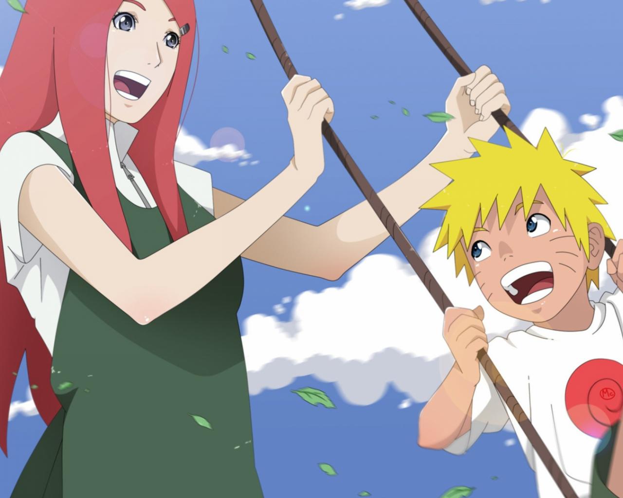 naruto naruto shippuden uzumaki kushina naruto uzumaki swing sky fun smile wallpaper