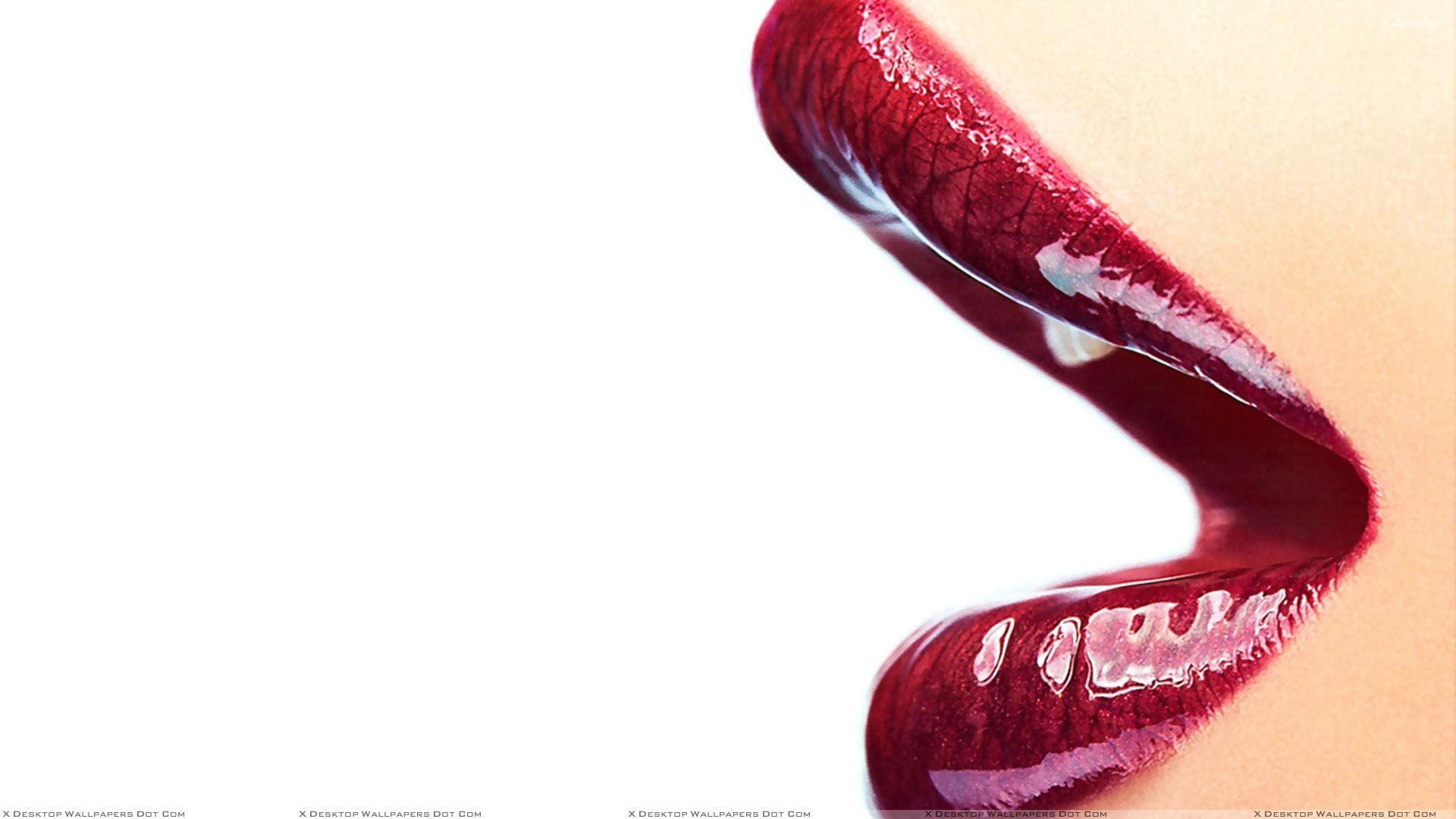 Red Glossy Lips Closeup Wallpaper