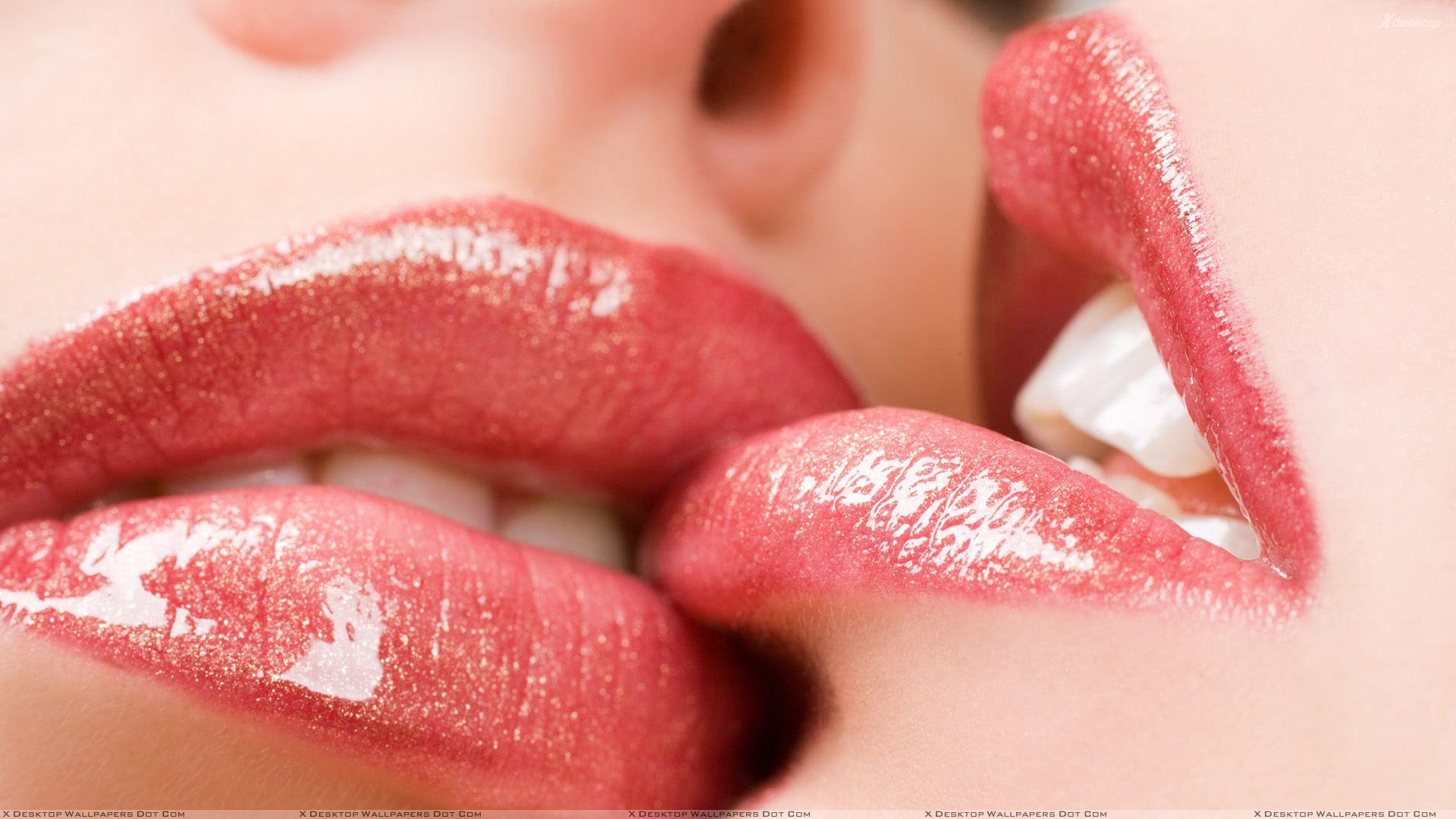 Yummy Red Glossy Lips Closeup Wallpaper