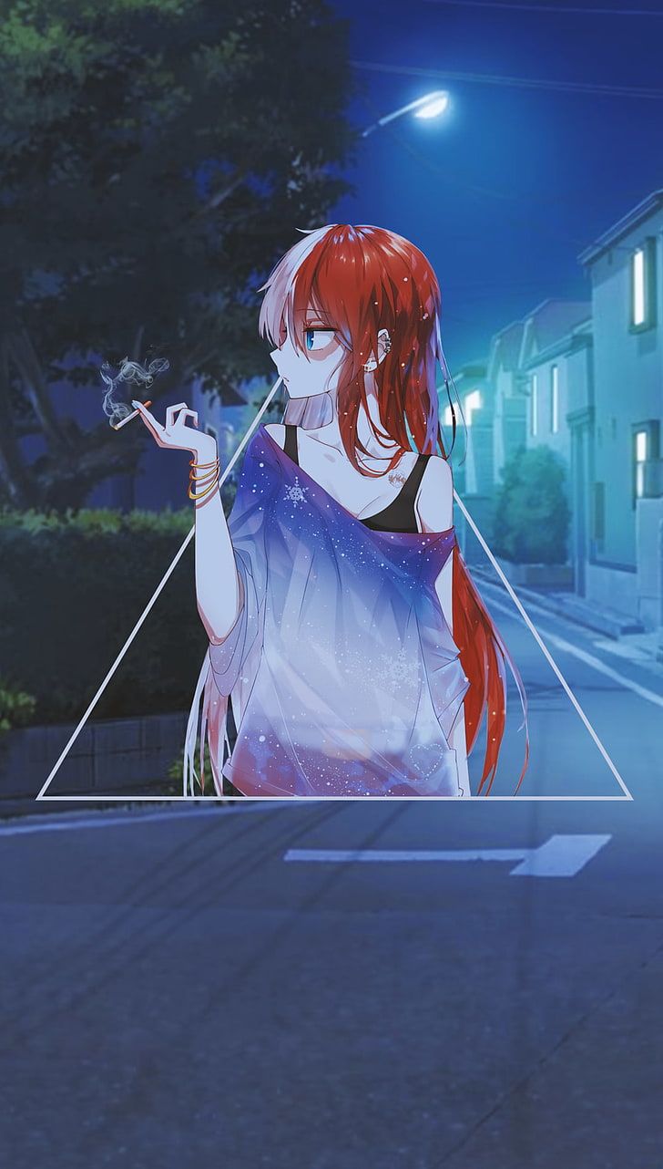 Anime, Anime Girls, Picture In Picture, Smoking, Night, Girl Anime Girl