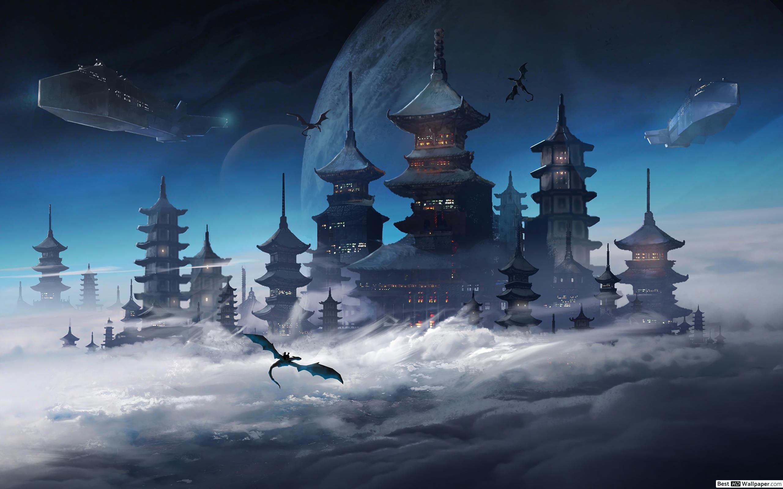 Dragon Sky Castle HD wallpaper download