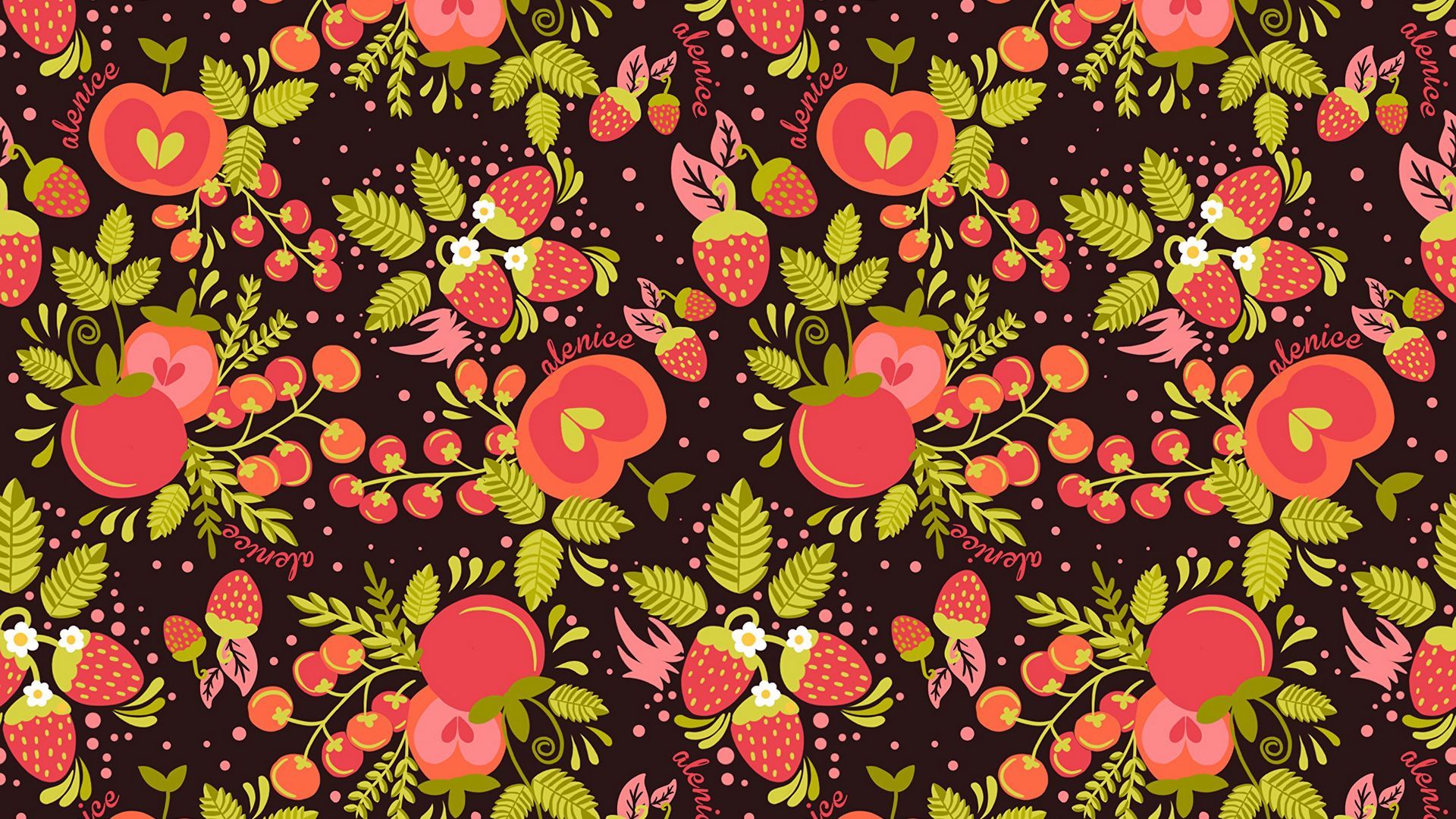 Download wallpaper 1920x1080 strawberries, apples, berries, pattern, art full hd, hdtv, fhd, 1080p HD background