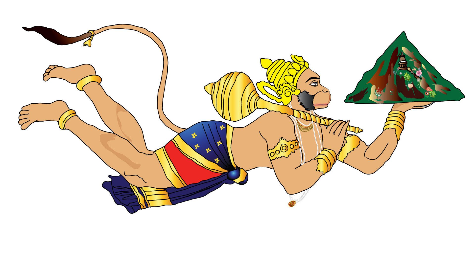 Flying Hanuman With Mountain Cartoon
