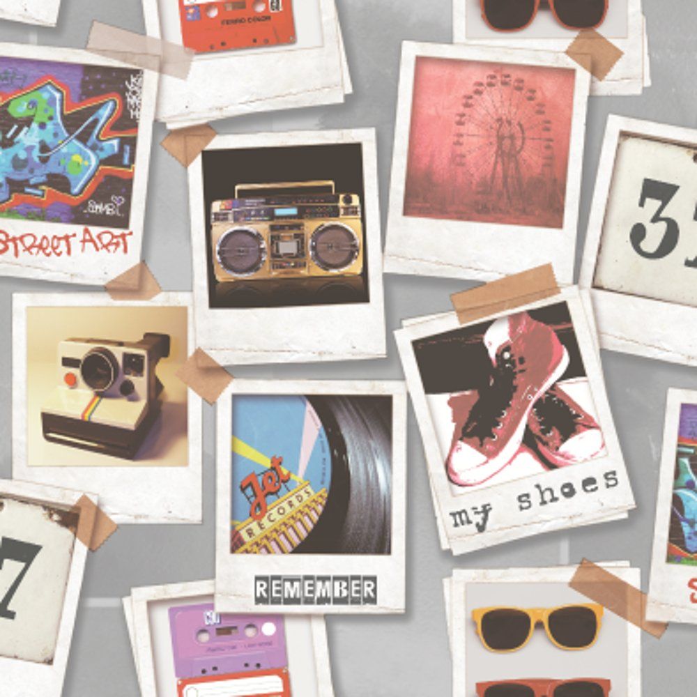 Galerie YOLO Polaroid Photo Pattern Retro Collage Music Vinyl Teen Wallpaper 5000 1 Yellow. I Want Wallpaper
